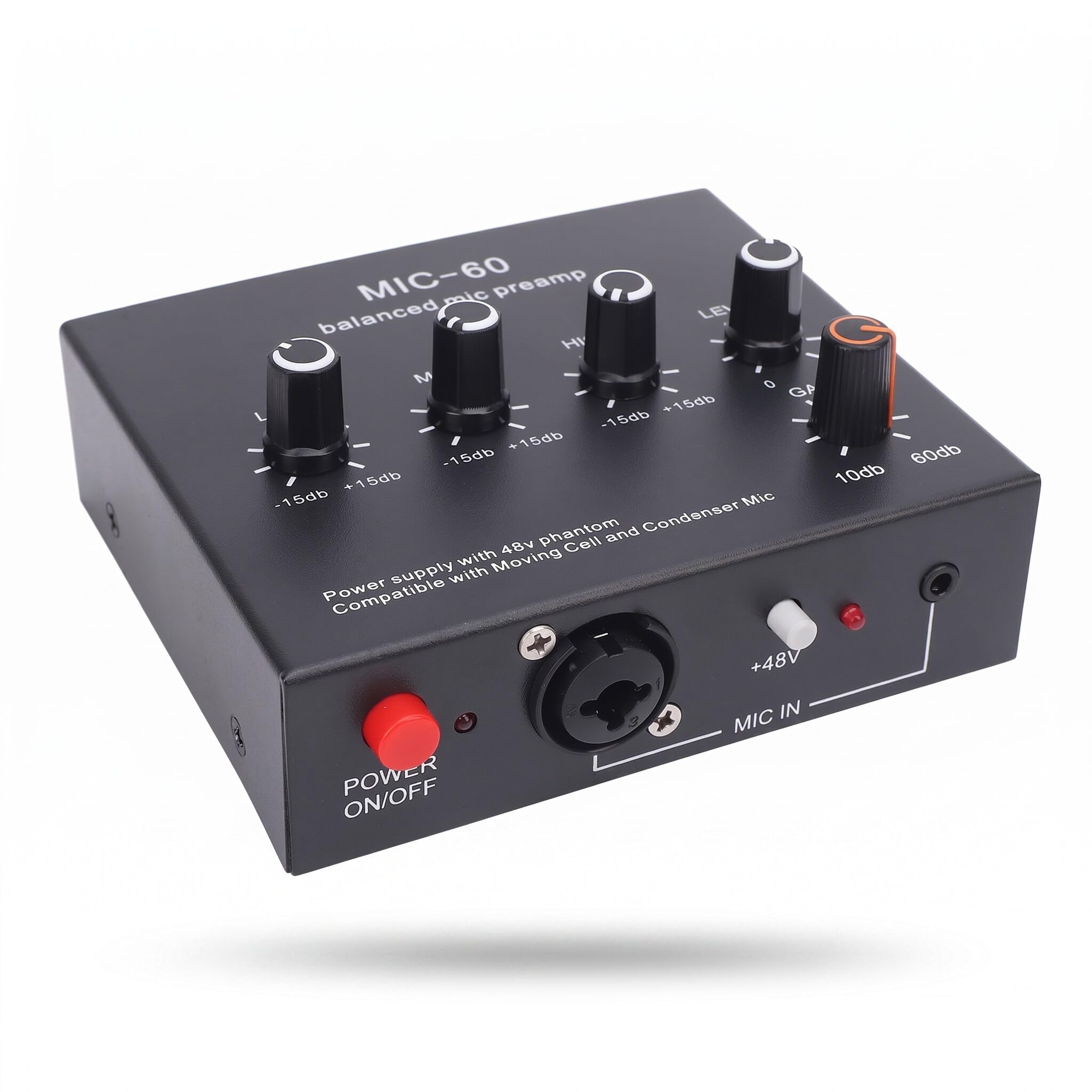Microphone Preamp, High Gain 48V Power XLR Output Mic Preamplifier, Dynamic and Condenser Mic Booster for Recording Studio Live Streaming