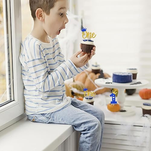 Miniatura 7 de Paquete de 24 adornos para magdalenas de primer cumpleaños, con purpurina, una corona, corazón, para cupcakes, baby shower, primer cumpleaños,