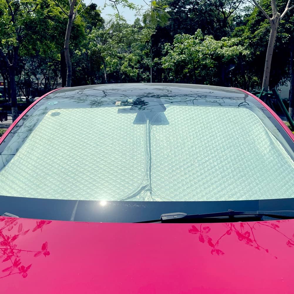 TESBEAUTY Tesla Privacy Curtain Camping Shade Windshield Sunshade 1-Piece Model Y UV Blocker Upgraded 4-Layer Distinctive Texture Foldable Not Baggy Not Saggy
