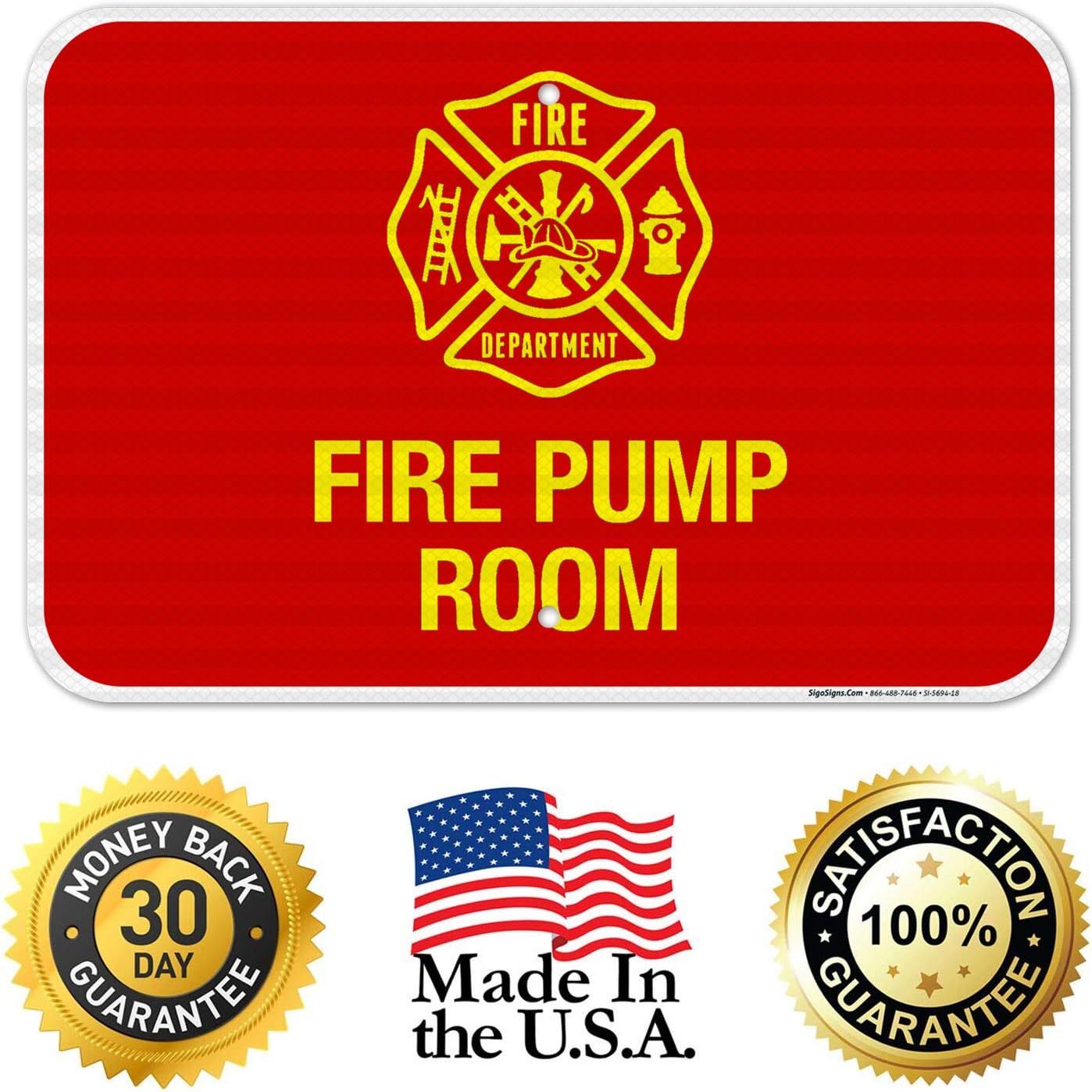 Fire Pump Room Sign, Fire Safety Sign, 12x18 Inches, 3M EGP Reflective .063 Aluminum, Fade Resistant, Indoor/Outdoor Use, Made in USA