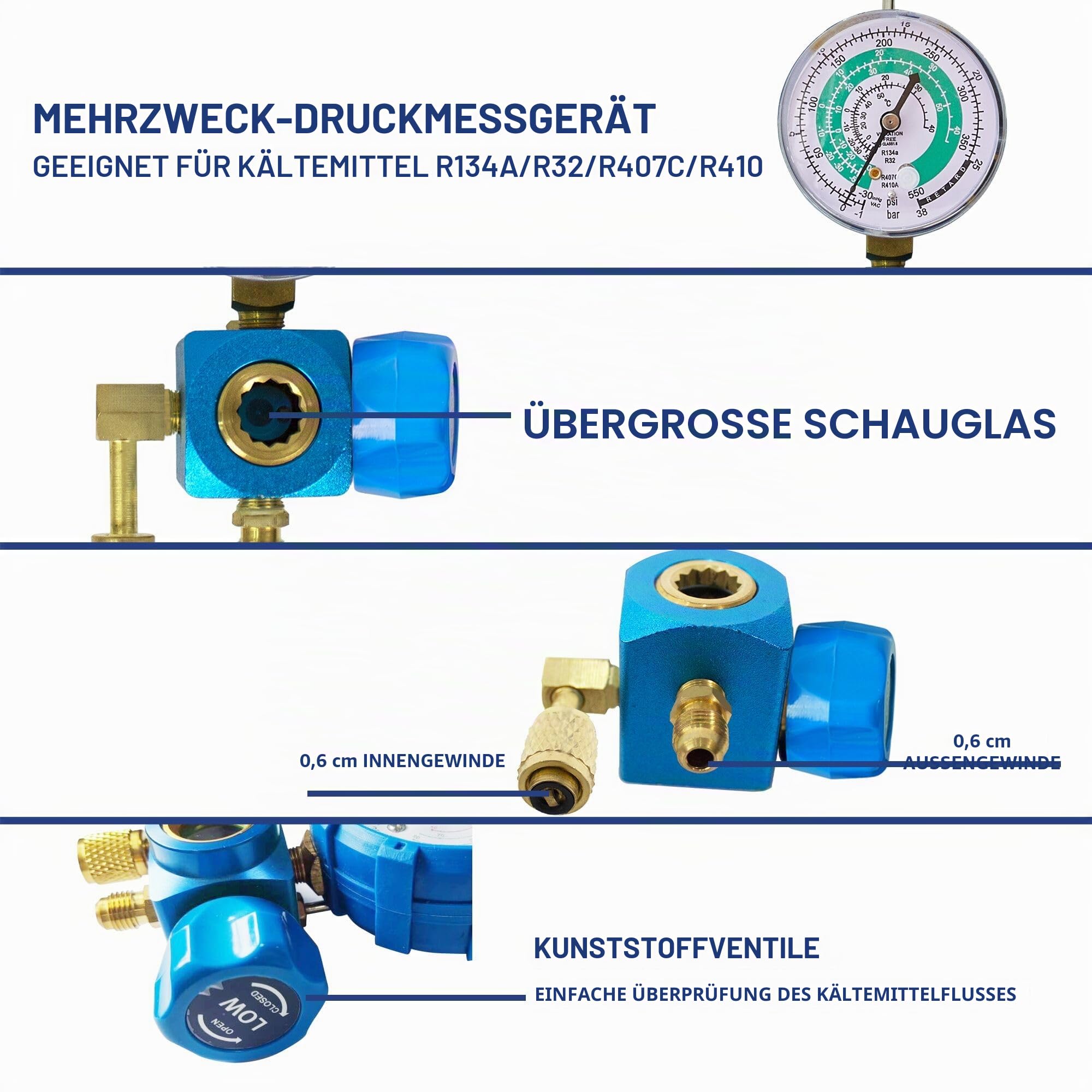BACOENG Vakuumpumpe Klimaanlage Set für HVAC Kältemittelaufladung, Manifold Gauge Set Klimaanlage Kältemittel Aufladeschlauch mit Messgerät R410a R407c