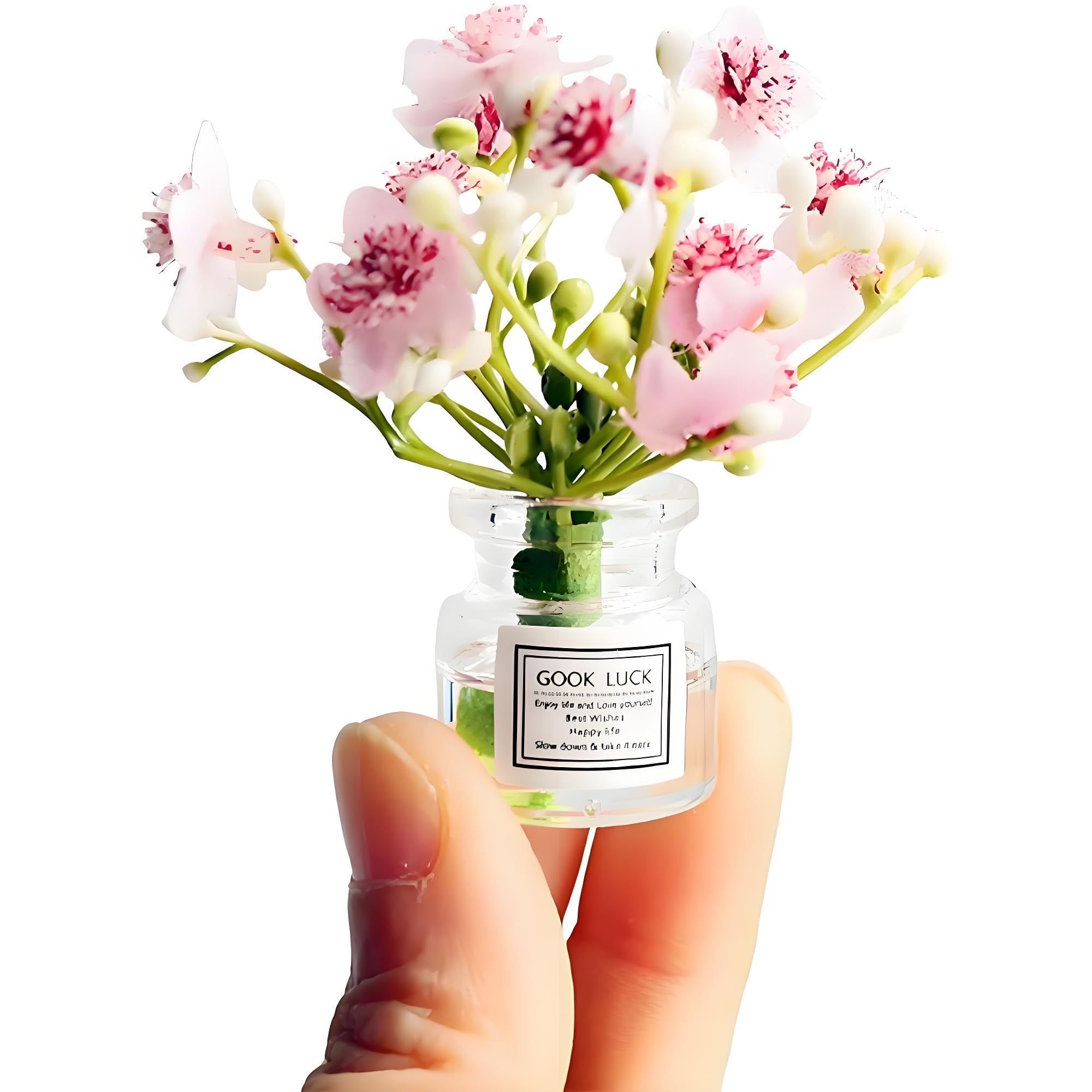 Miniature Flowers in Vase Set - 1:6 Scale Dollhouse Décor with Realistic Details, Tiny Floral Arrangements for Micro Landscape, Train Platform and