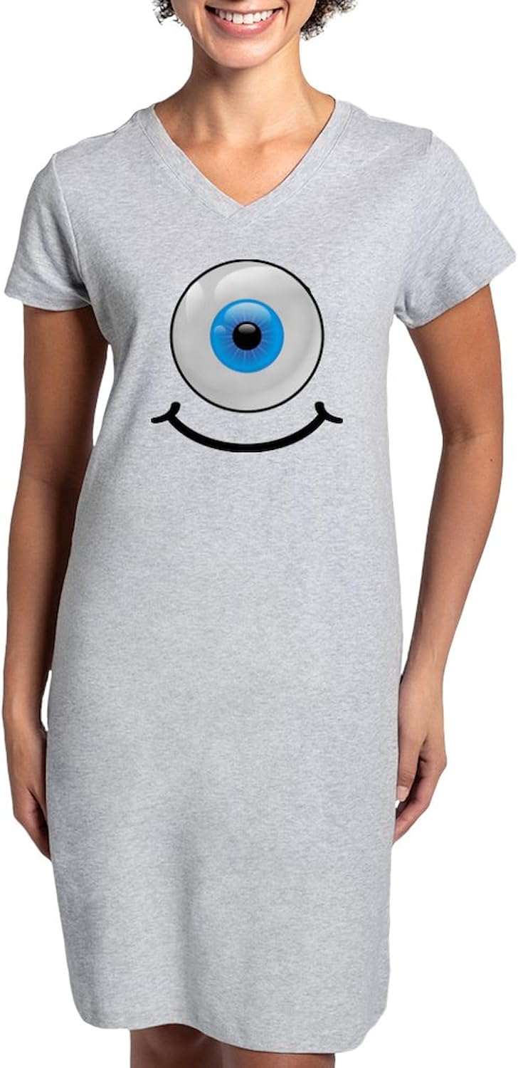 CafePress 1 Eye Monster Smile T Shirt Women's Nightshirt, Soft Long Pajama Shirt, Cotton PJs/Pyjamas Heather Gray
