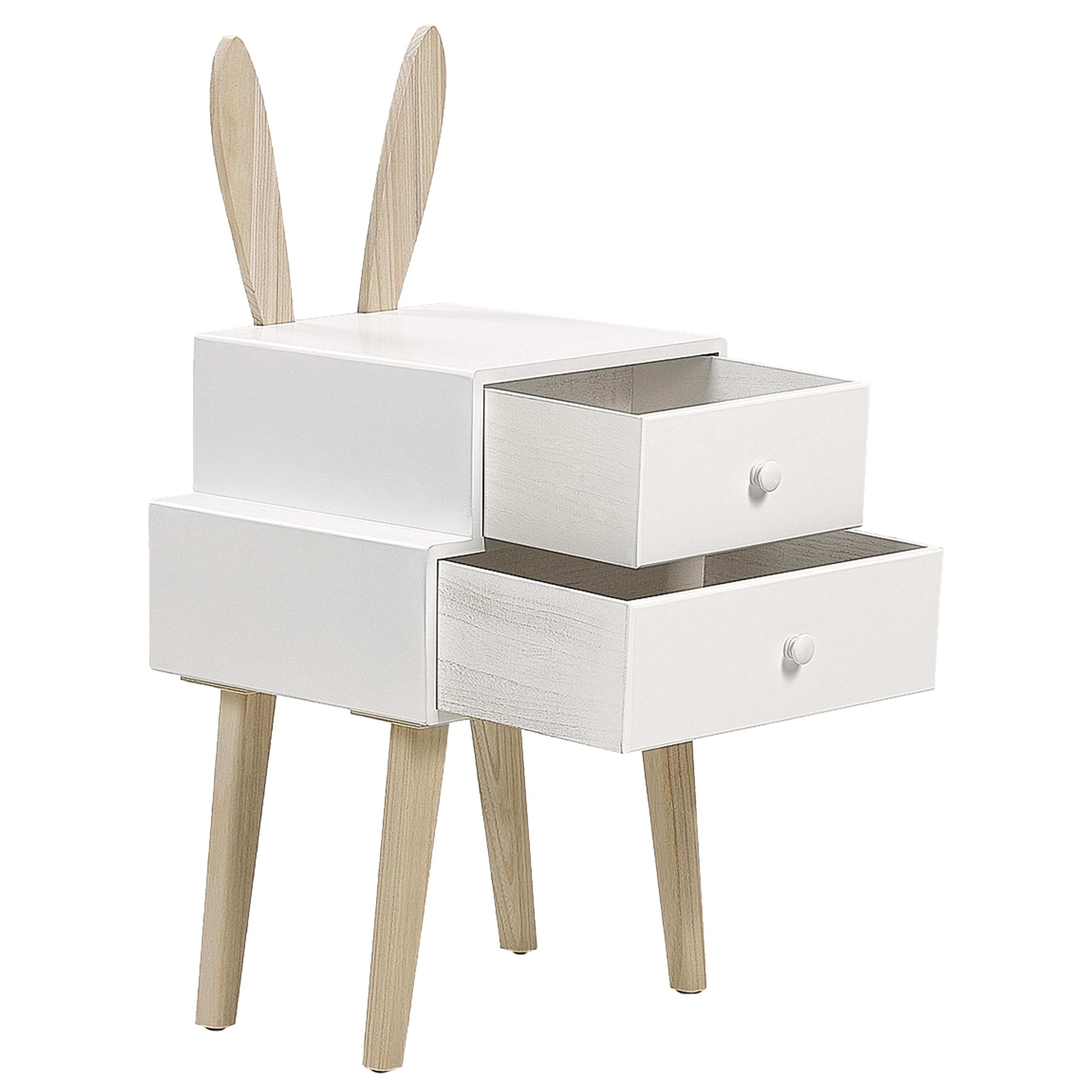 Beliani Table de Chevet Moderne 2 Tiroirs Table de Nuit Thème Animalier Lapin Bois Clair et Blanc Banks