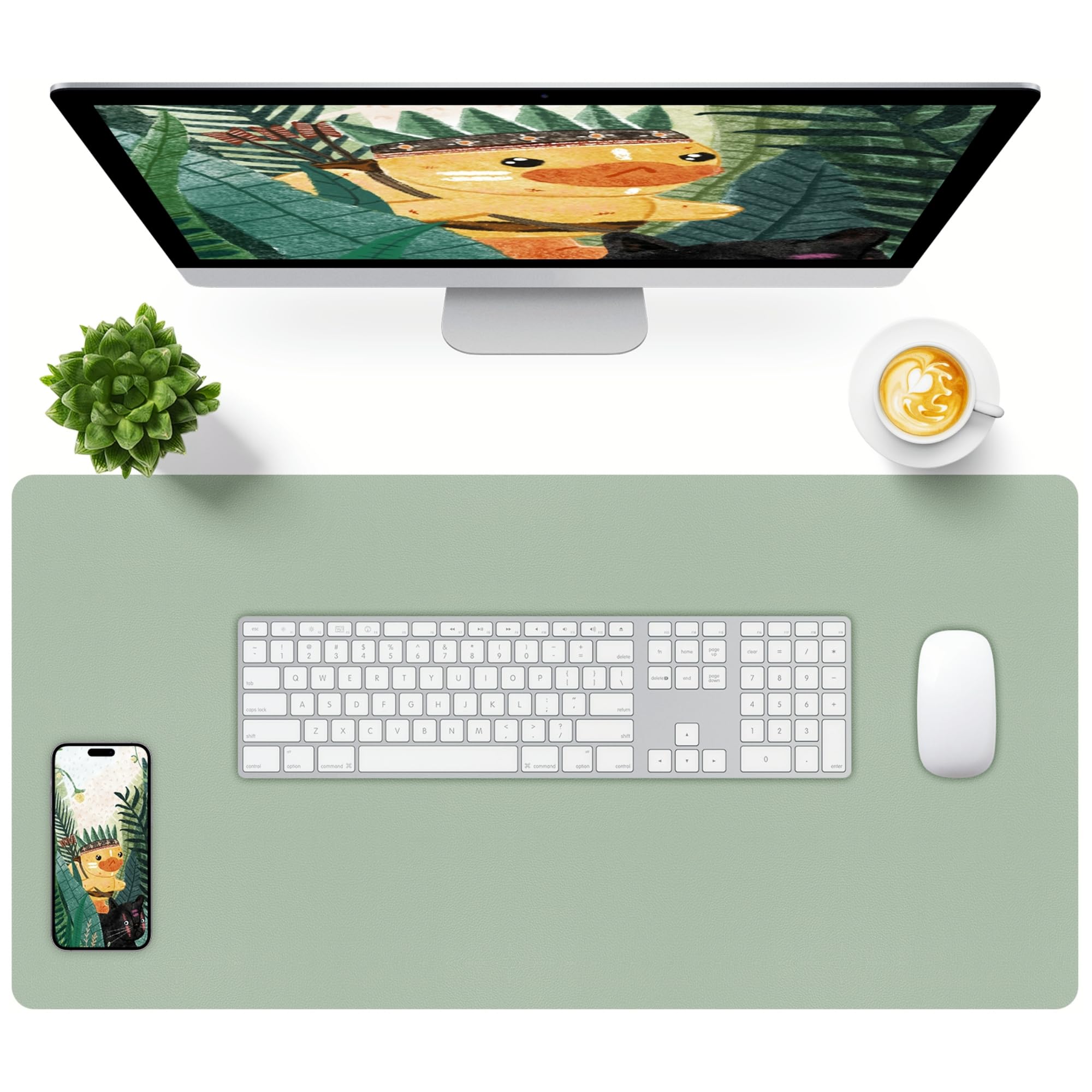 Bloss Leather Desk Mat, Large Mouse Pad, Non-Slip Desk Protector Mat, Leather Desk Blotter, Waterproof Desk Pad for Office Home Decor/Grey Green(31.5×15.7 Inches)