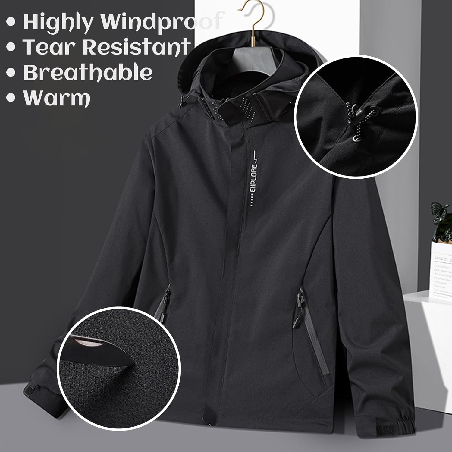 Custom Men's Waterproof Outdoor Jacket with Zipped Pockets Personalized Lightweight Windbreaker Hooded Rain Coat - Image 6