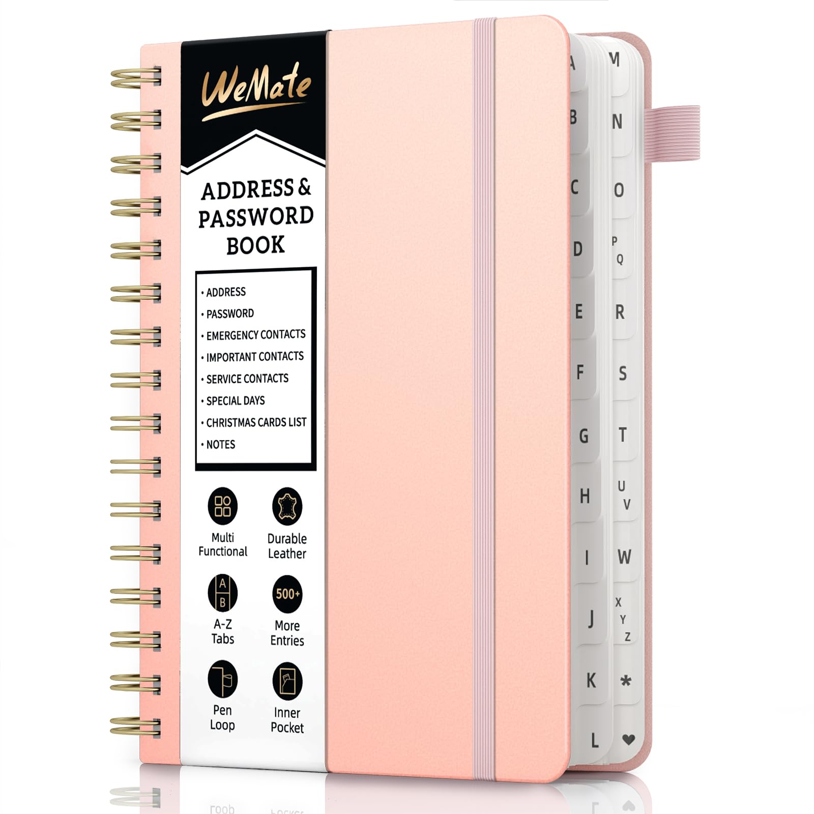 WEMATE Spiral Address Book with Alphabetical Tabs, Leather Password Book