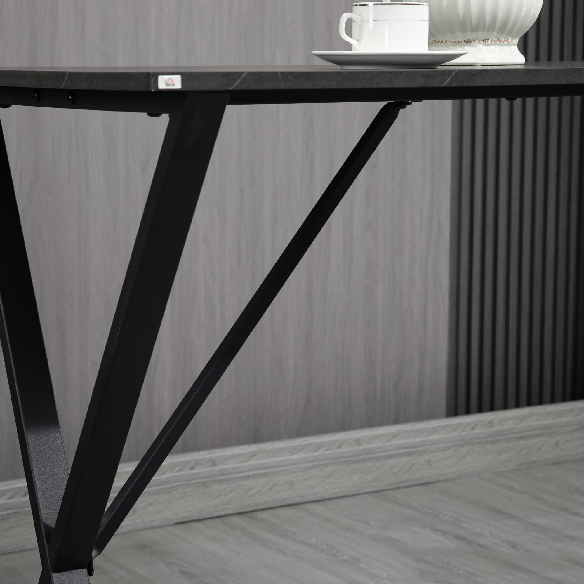 HOMCOM Mostrador de Bar Moderno de Estilo Industrial, Mesa Alta de Cocina Efecto Mármol en Madera y Acero, 120 x 60 x 102 cm, Negro