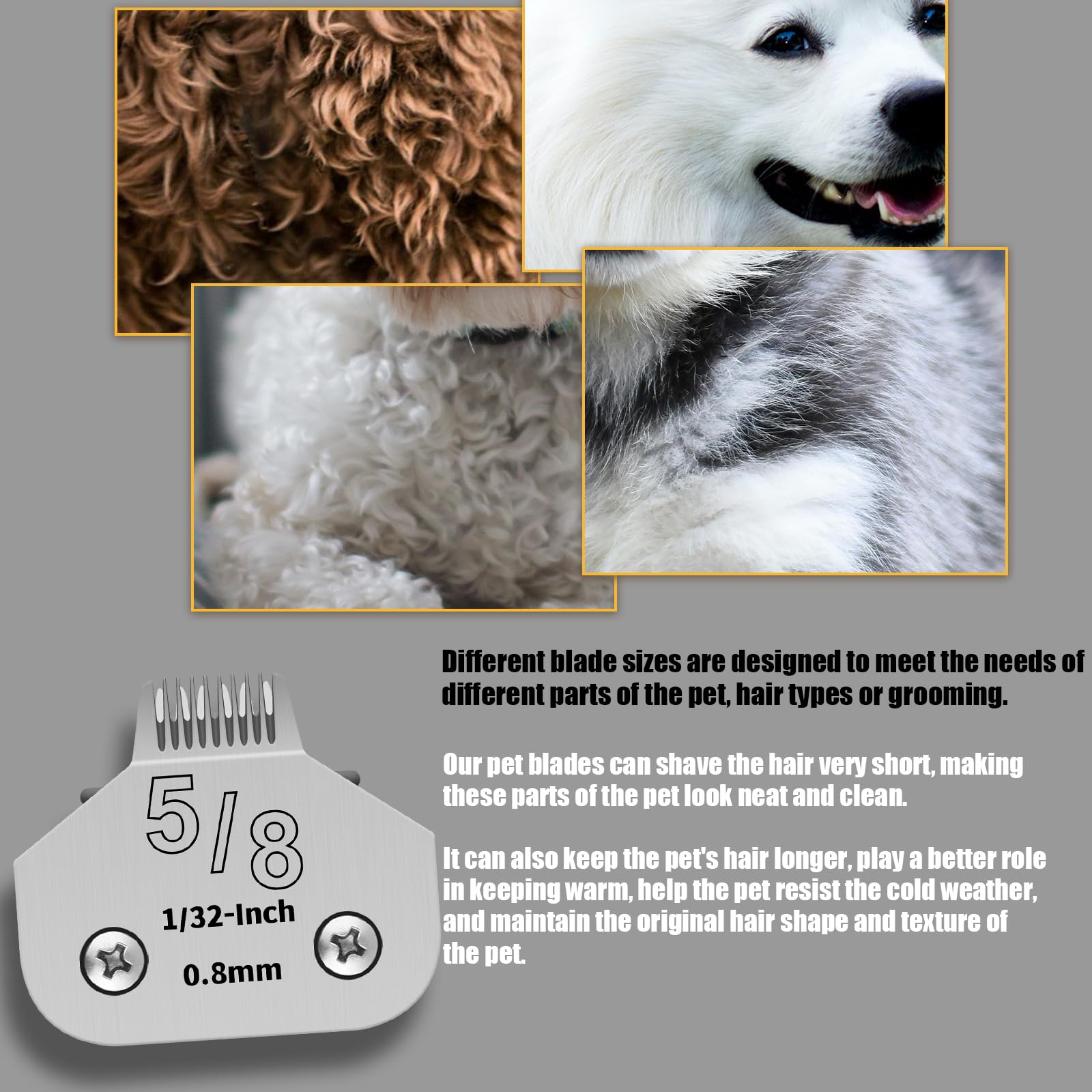Lame in acciaio inossidabile staccabili per la toelettatura di cani da compagnia,compatibili con Andis taglia 5/8 lunghezza di taglio 1/32 pollici(0,8 mm),compatibili con Oster A5/Heiniger/moser