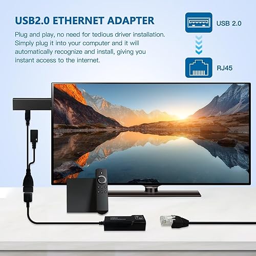 Professional USB 2.0 to RJ45 LAN Ethernet Adapter with USB OTG Y Cable Splitter for Fire TV Stick 3/2nd Generation 10/100 Mbps Transmission Speed (White&Black)(Black&Black)