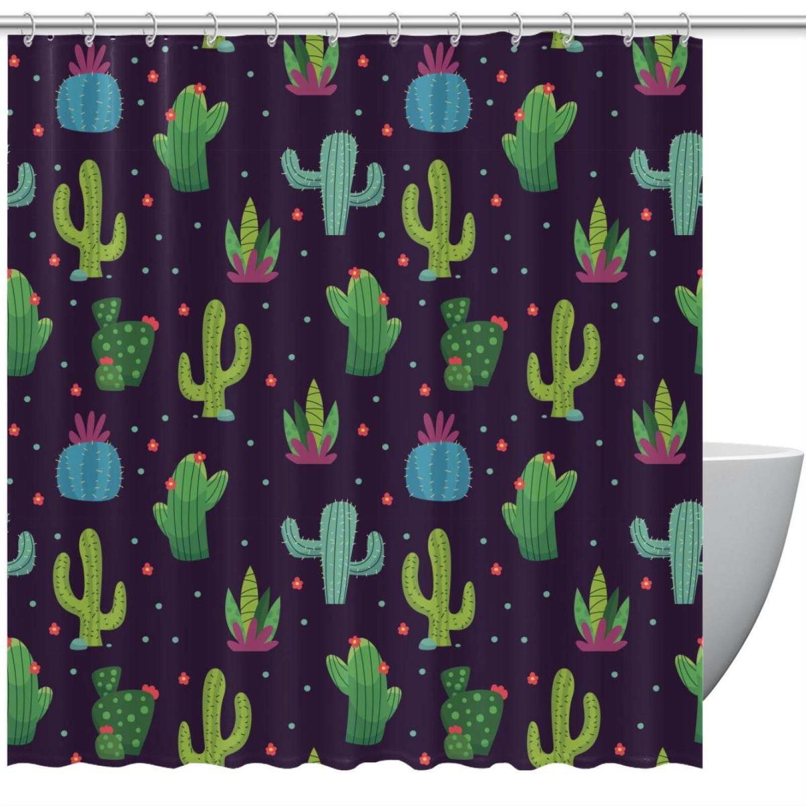 Rideau de douche sans odeur imperméable motif cactus vert marine