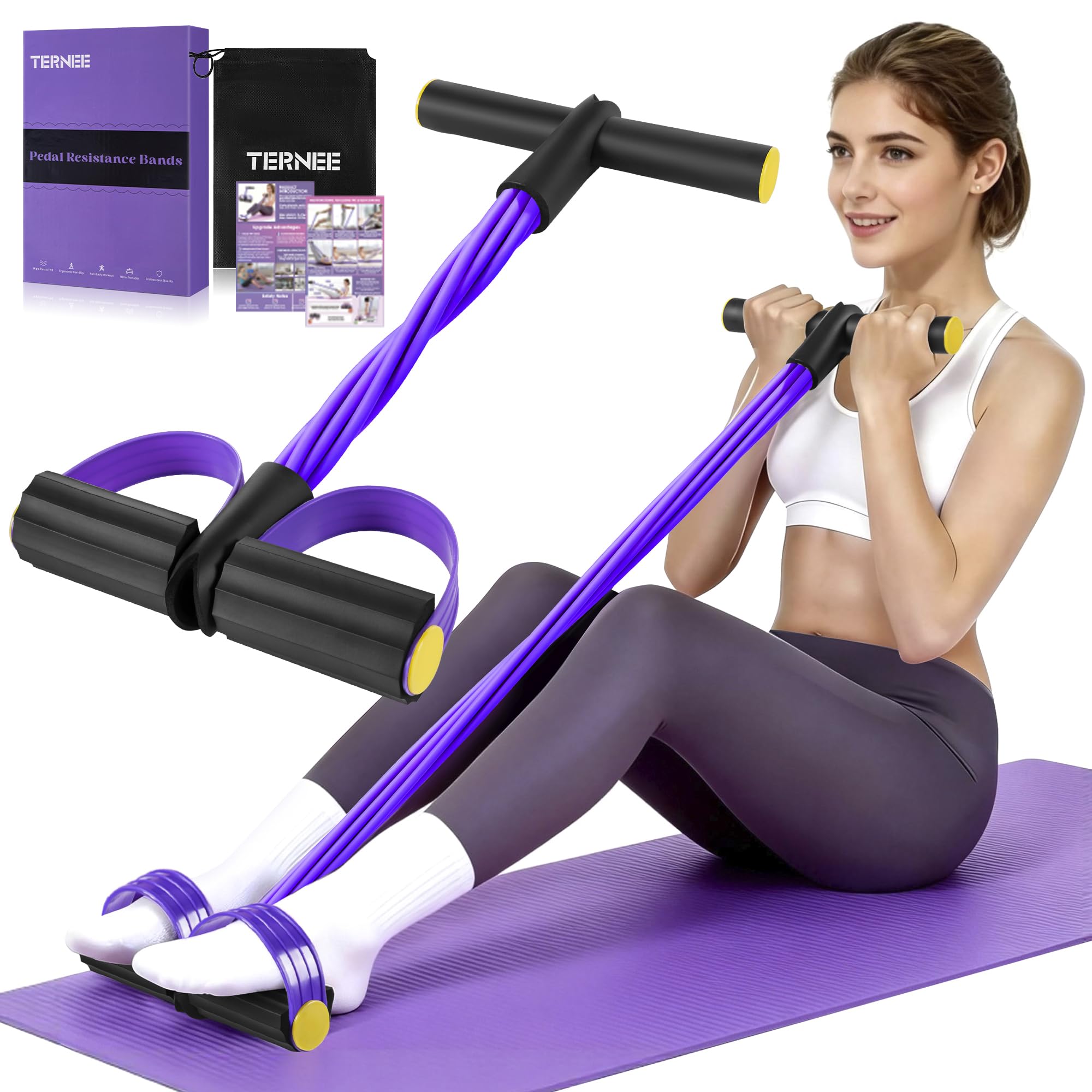 Pedal Resistance Band with Handle, Foot Pedal Resistance Band for Women, Multifunction Exercise Bands for Home Gym Full Body & Working Out