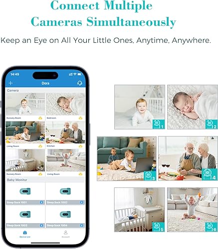 Miniatura 8 de Babytone Monitor de bebé - Calcetín inteligente para dormir y cámara HD de 2.5 K, seguimiento de frecuencia cardíaca y movimiento, detección de