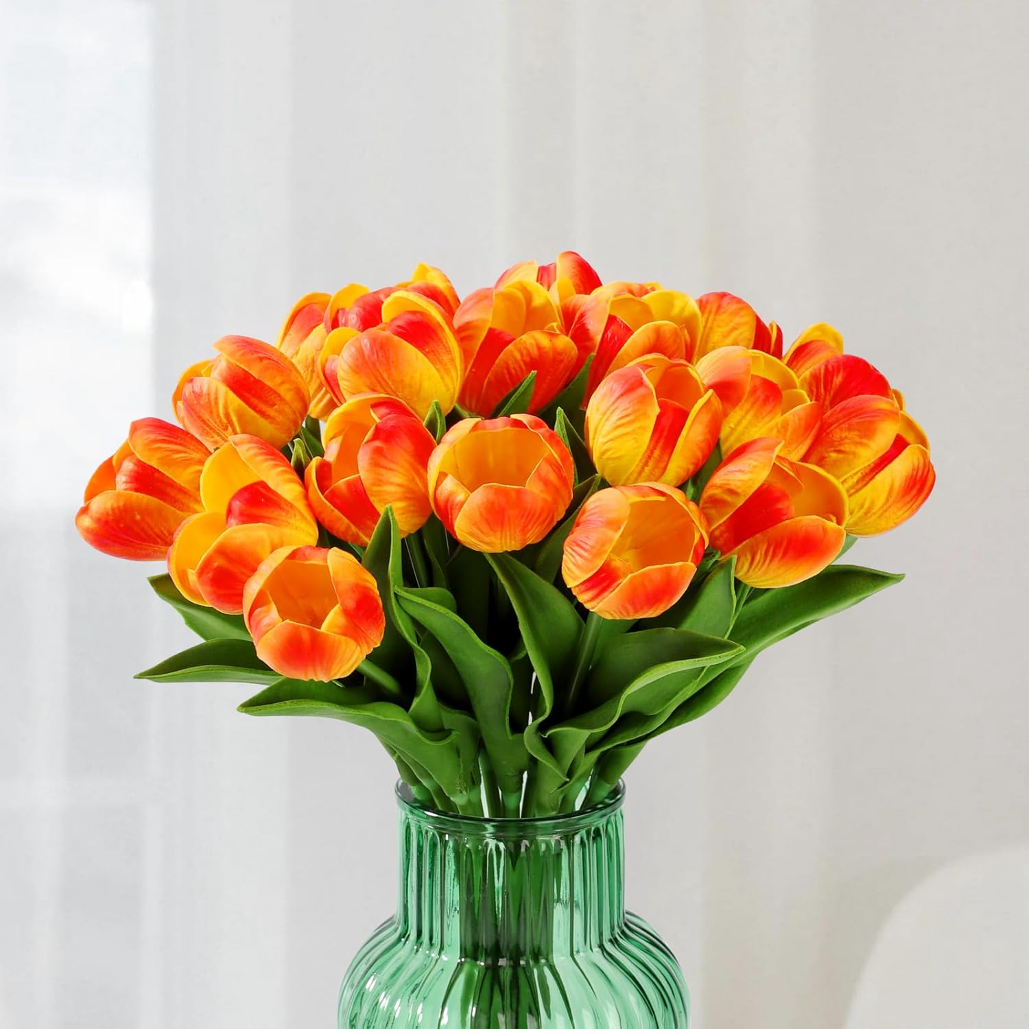 HOMESEASONS 20pcs LED Lighted Artificial Flowers Tulip Lamp Real Touch Tulips Faux Flower Lights for Valentine's Day and Easter Home Kitchen Wedding Dining Table Decor(Orange)