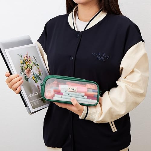 Vista 41 de KALIDI - Estuche para lápices de malla de rejilla de gran capacidad, estuche grande para lápices con cremallera, bolsa de papelería simple, bolsa