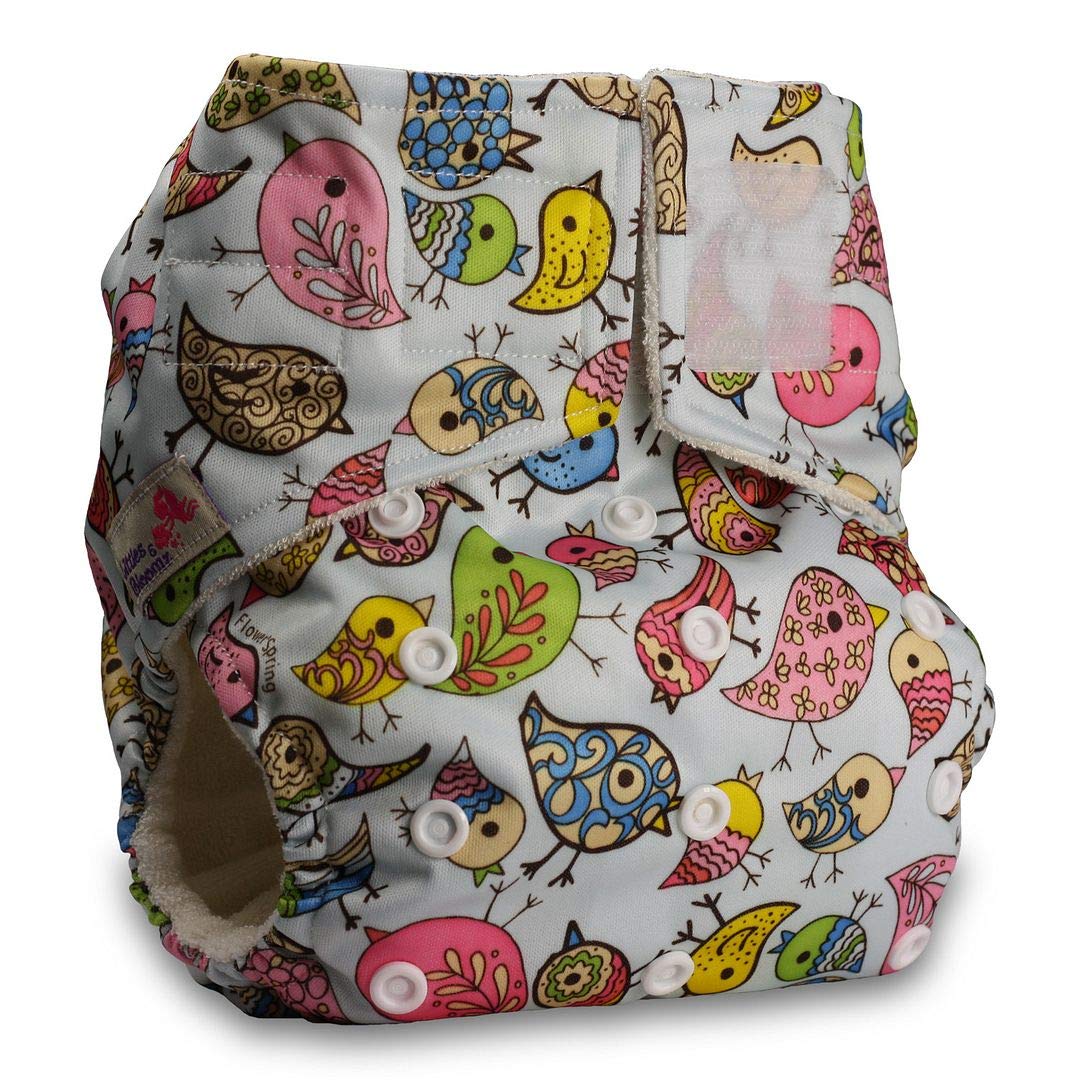 Littles & Bloomz, Baby Cloth Washable Reusable Nappy Pocket Diaper Bamboo, Fastener: Hook-Loop, Pattern 42, with 1 Bamboo Charcoal Insert