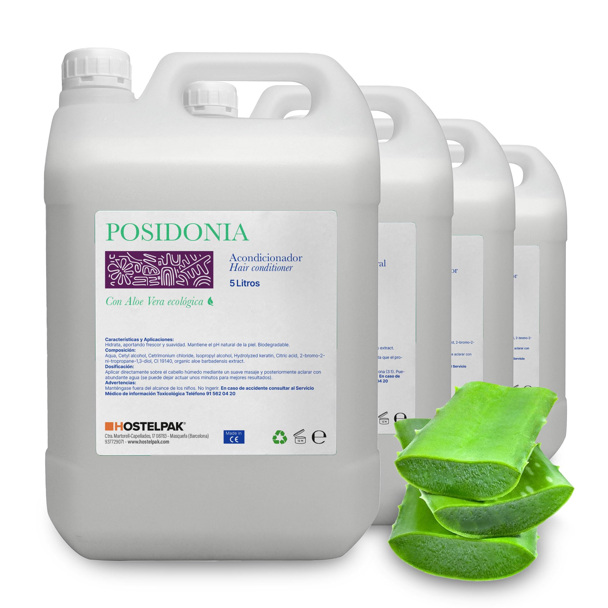 Acondicionador Pelo Aloe Vera, 5 L (Caja 4 garrafas) – Crema suavizante pelo y Acondicionador Sin Aclarado - Leave In Conditioner, Tratamiento hidratante cabello, Desenredante para cabello