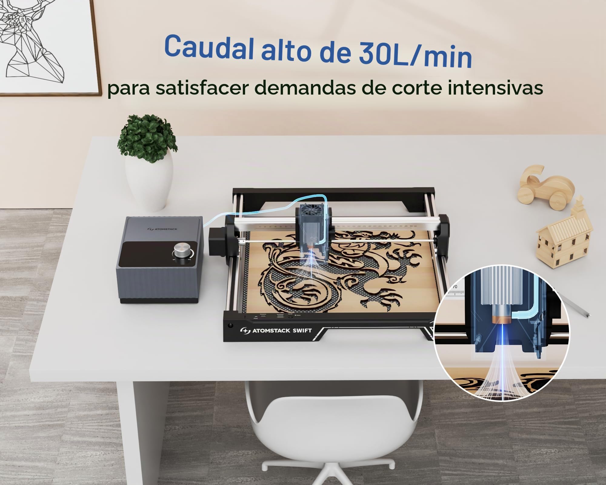 Atomstack F40 Asistencia de Aire Sistema, 30 L/min, Elimina Humo y Polvo Para Optimizar el Corte. Compatible Con Swift 7 W y 12 W Máquinas de Grabado Láser