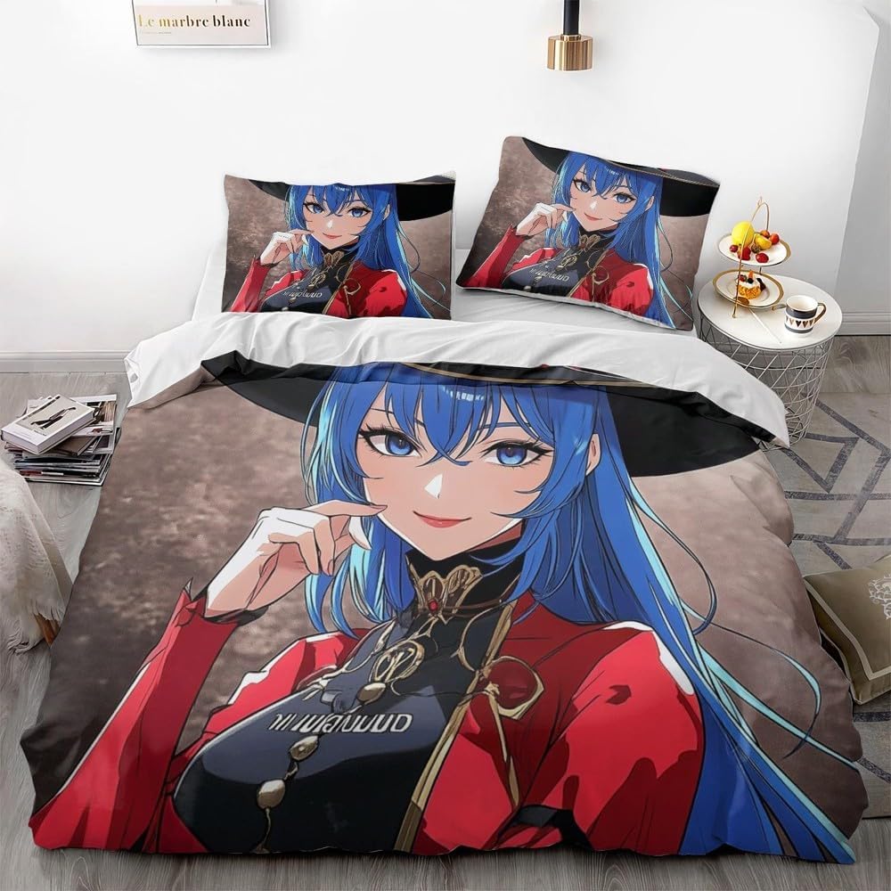 Anime Bedding Set 3 Piece, Soft Duvet Cover Set with 2 Pillowcases, Stylish Anime Girl Print Comforter Cover for Bedroom Decor, Zipper Closure, Twin/Full/Queen/King Size (04,135x200cm+50x75cm*2)