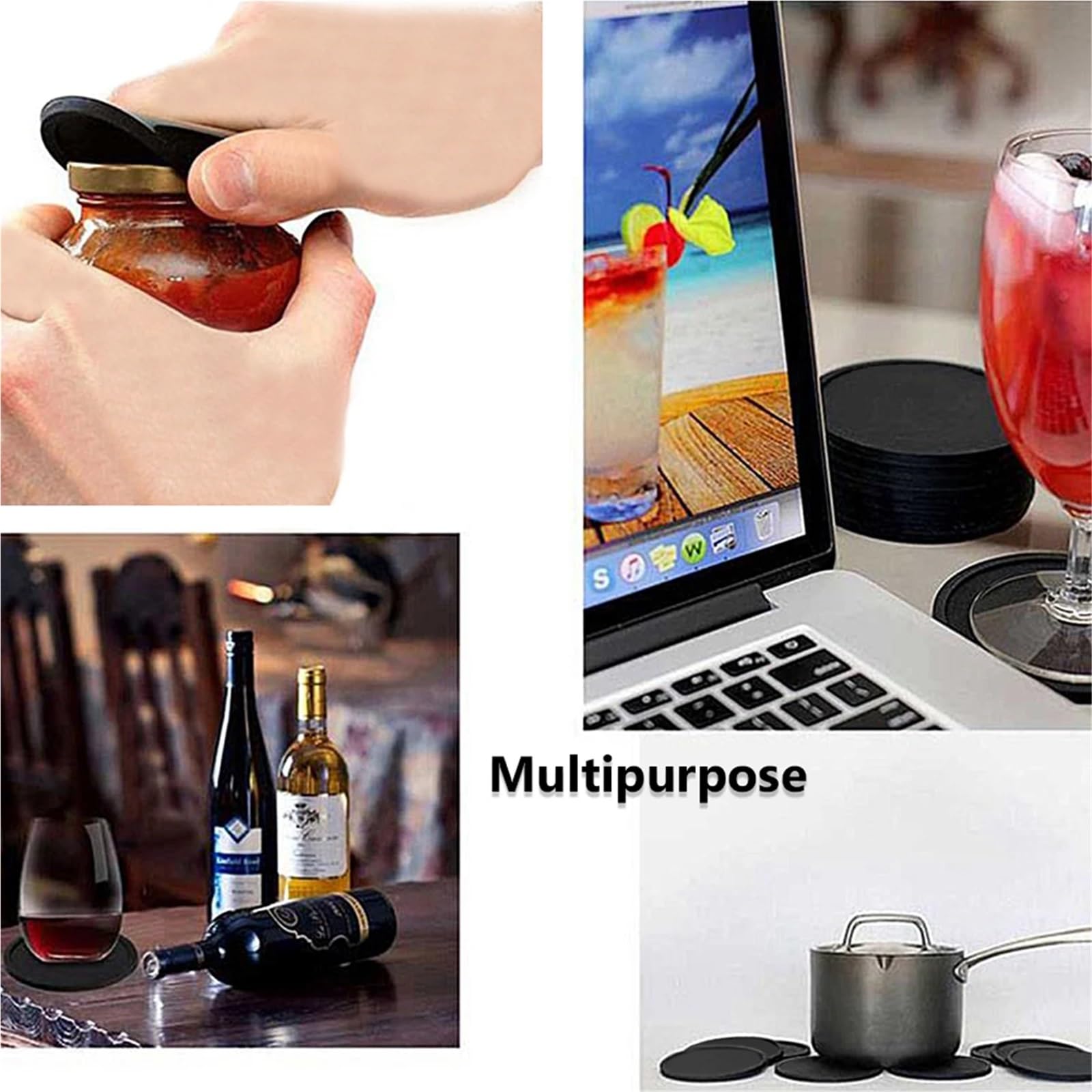 Lot de 16 dessous de verre en silicone antidérapant pour boissons chaudes Accessoires de cuisine