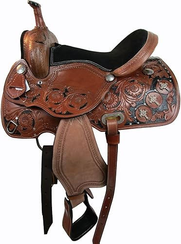 Miniatura 4 de Western Barrel Saddle Horse Racing Show Cruz Decorado Placer Trail Floral Herramienta Cuero Vaquero TACK 15 16 17 18