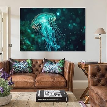 Amazon.co.jp: 絵画 美しい緑色のクラゲ アートパネル ポスター 動物