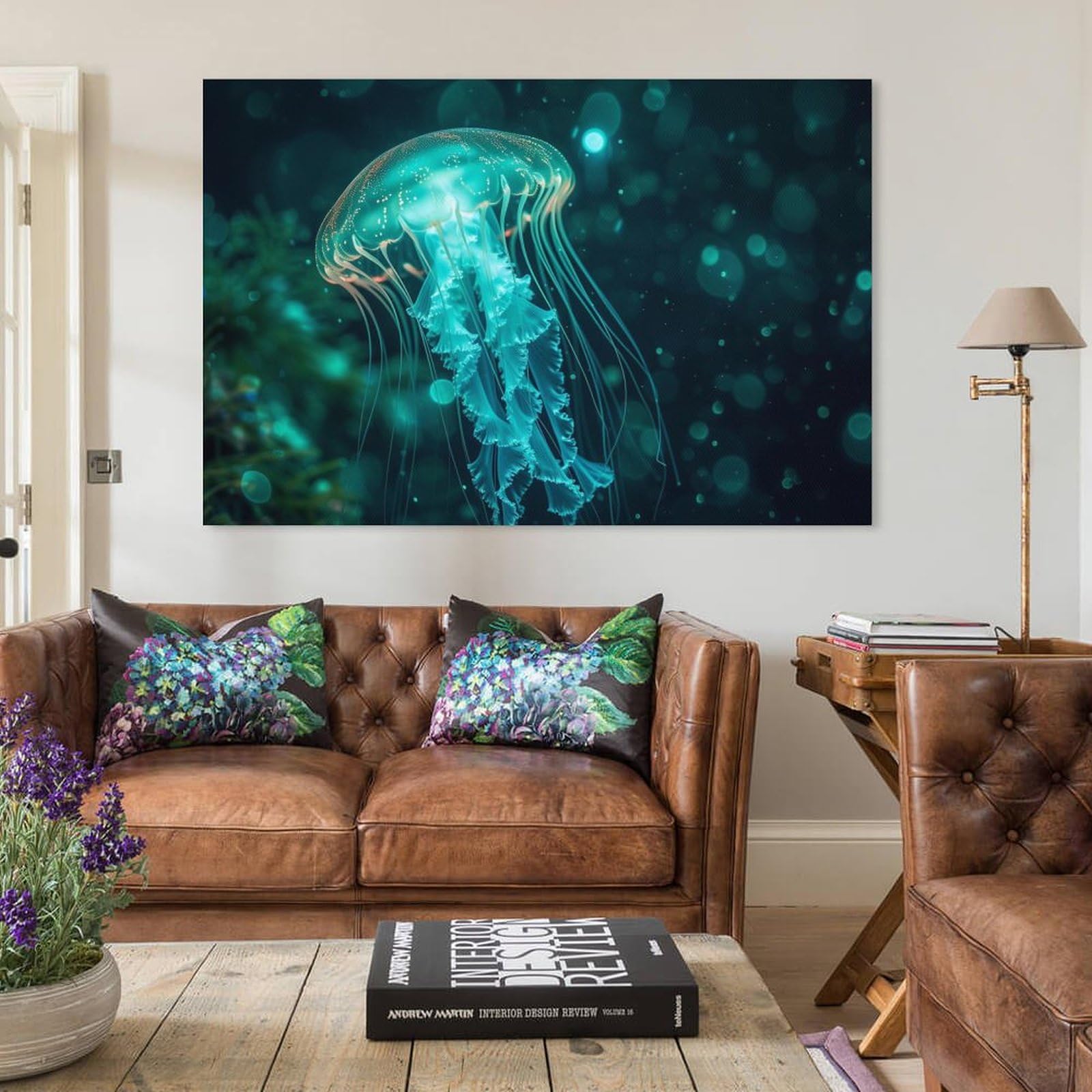 Amazon.co.jp: 絵画 美しい緑色のクラゲ アートパネル ポスター 動物
