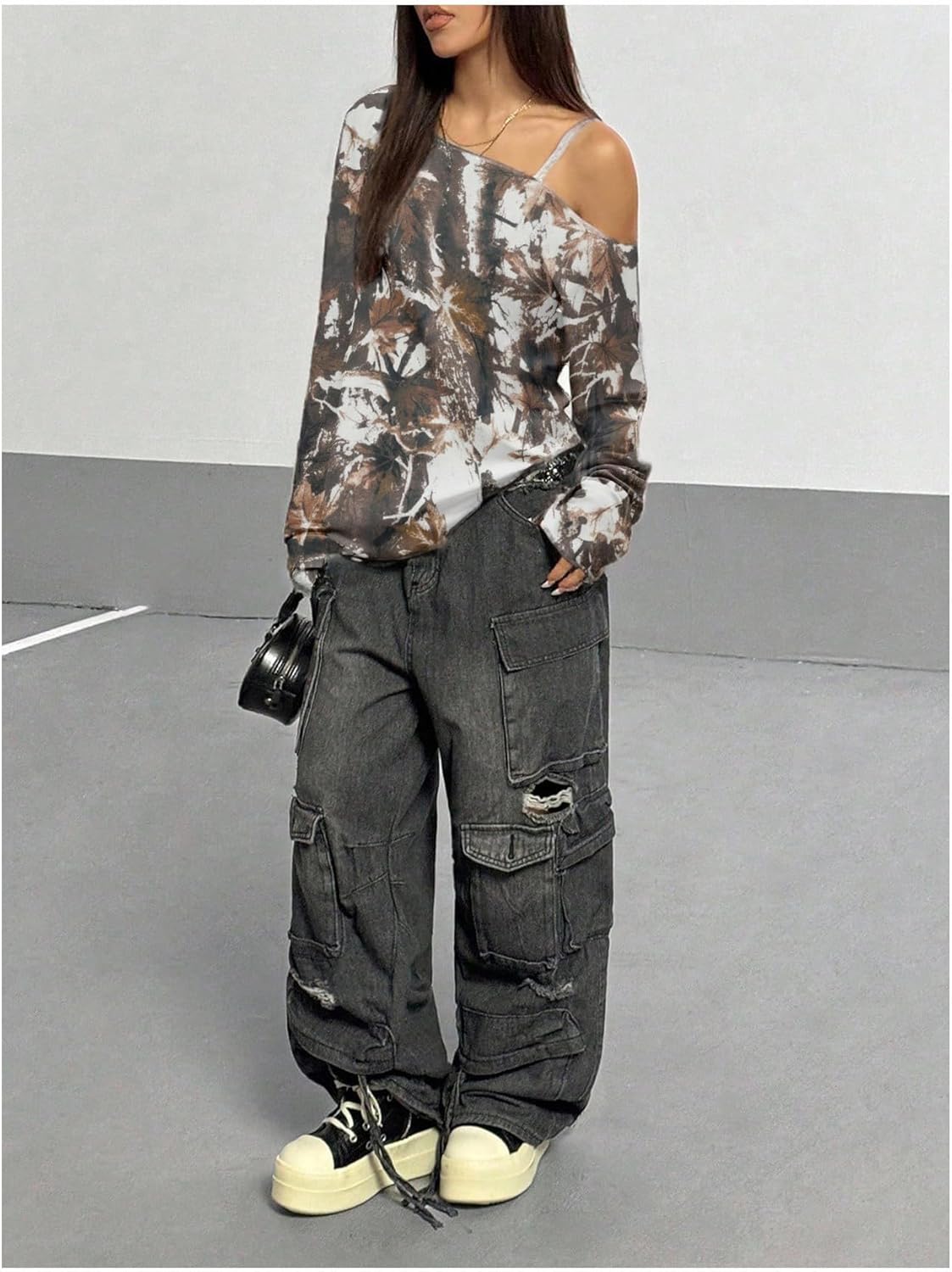 SOLY HUX Women's Camo T-Shirts Long Sleeve Cold Shoulder Loose Tee Shirts Vintage Streetwear - Image 5