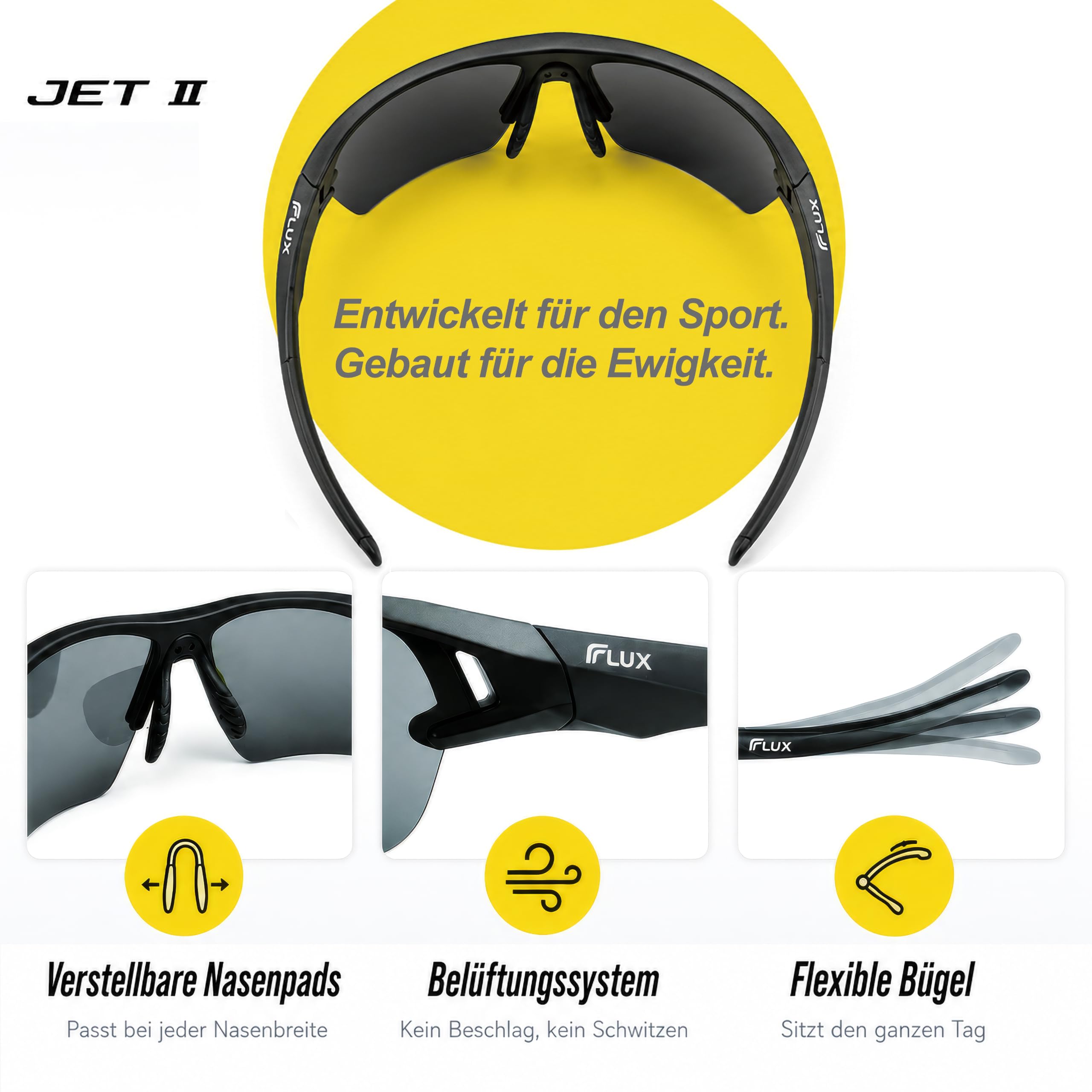 ICECUBE JET II Neo Sport-Sonnenbrille mit 100% UV-Schutz, super leicht, geeignet für Fahren, Angeln, Radfahren und andere Outdoor-Aktivitäten, verstellbares Nasenpolster