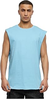 Urban Classics Men\'s Sleeveless T-Shirt Workout Vest with Round Neckline and Rolled Hems, Loose Tank Top, 100% Jersey Cotton, Black, Size: Small