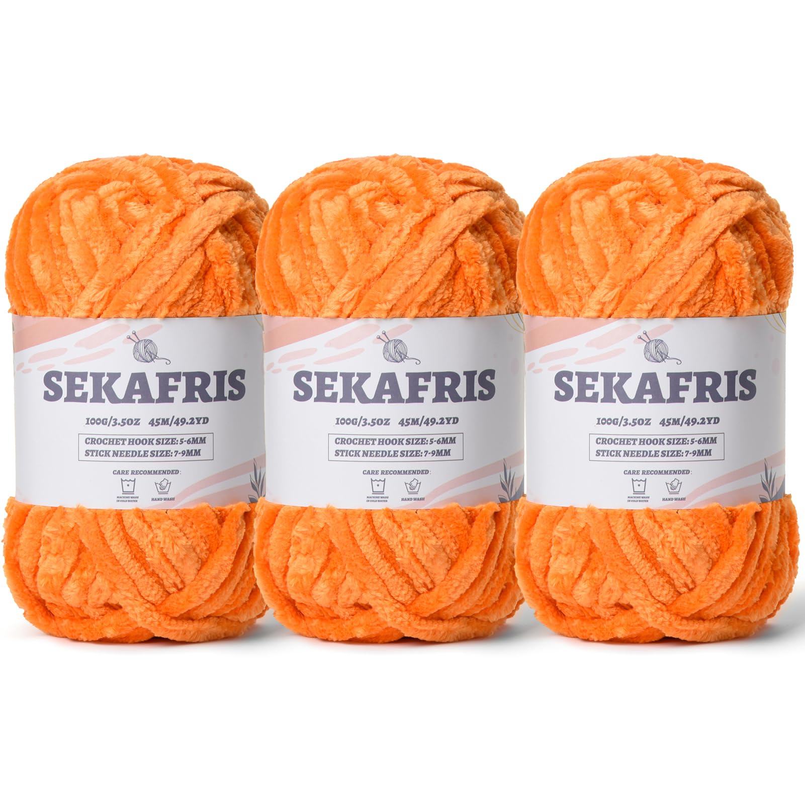 Chenille Velvet Soft Yarn Orange 3 Pack