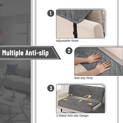 Miniatura 6 de HDCAXKJ Fundas impermeables para sofá modular, acolchadas de terciopelo, 2 piezas, en forma de L, lavables, gruesas, antideslizantes, con protector