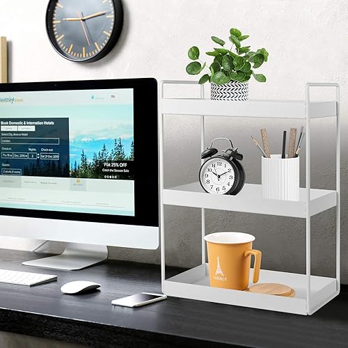 Miniatura 6 de Organizador de encimera de baño, bandeja de tocador para cosméticos y maquillaje, estante de especias de cocina, estante de pie, 3 niveles, color