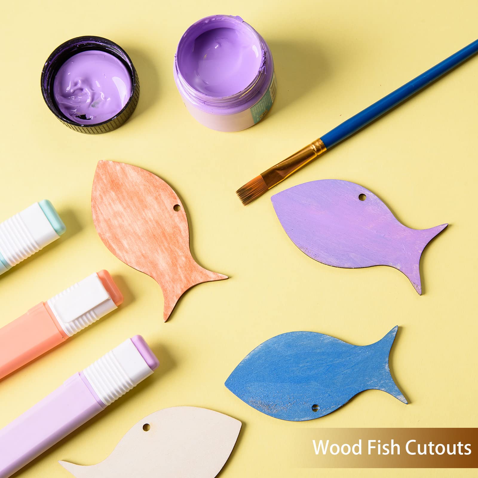 Amazon.co.jp: 72ピース 魚 木製 切り抜き 穴付き 未完成 木製 魚の形
