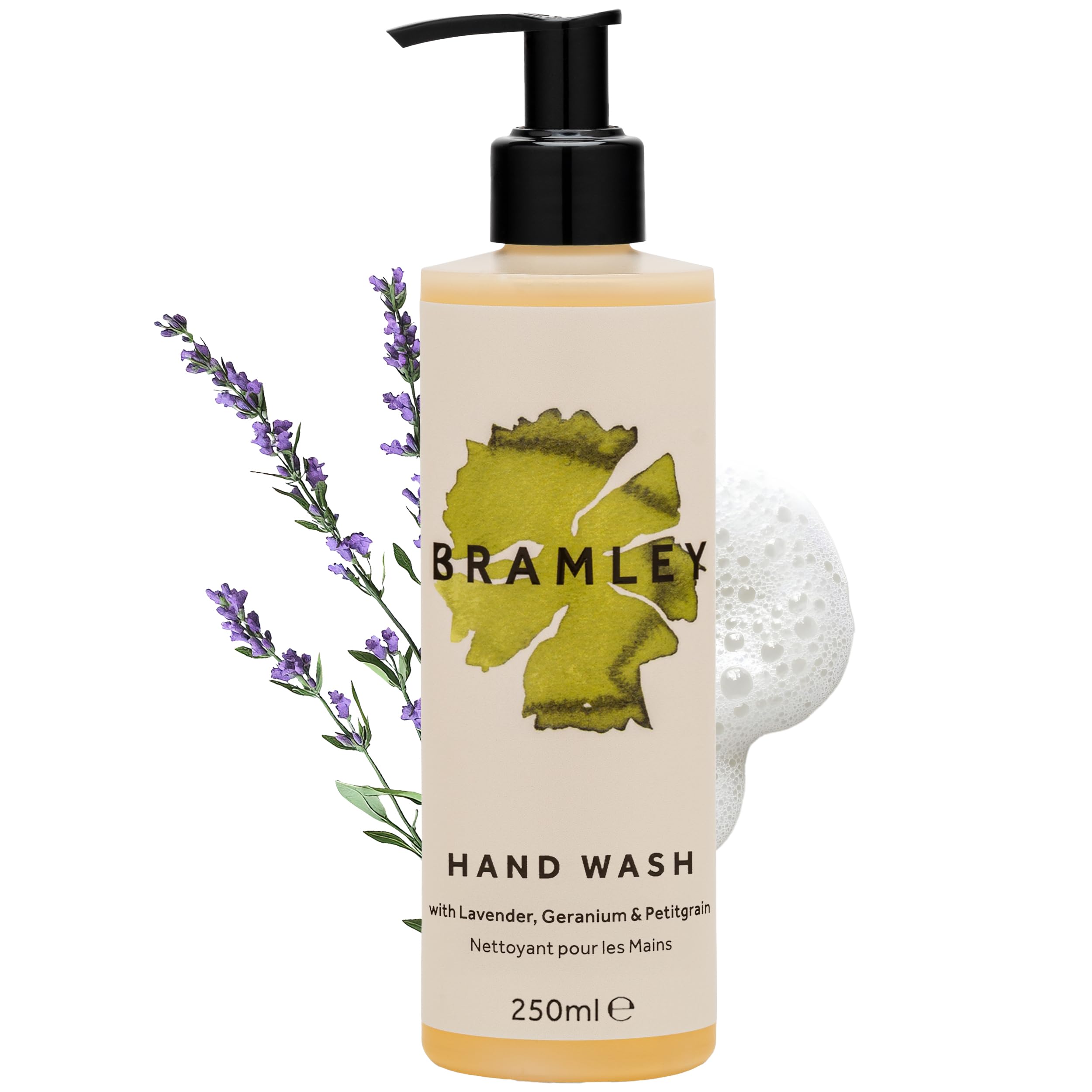 Bramley Hand Wash 250ml - Antibacterial Natural Liquid Hand Soap with Lavender, Geranium & Petitgrain Essential Oils - Vegan & Cruelty Free, Spa-Fresh Everyday Clean