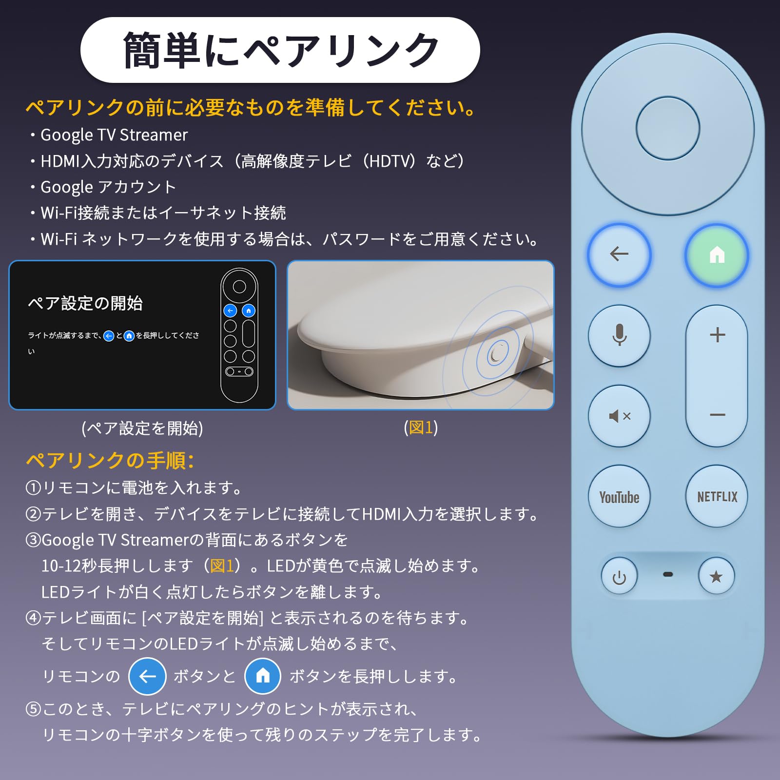 Amazon | グーグル TV Streamer (4K) 専用 交換音声リモコン 純正同等