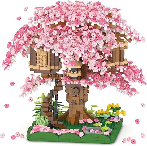 Miniatura 7 de Juego de construcción de árbol bonsái de flor de cerezo, conjuntos de modelo de casa de árbol japonesa, 1149 miniladrillos, regalos creativos para