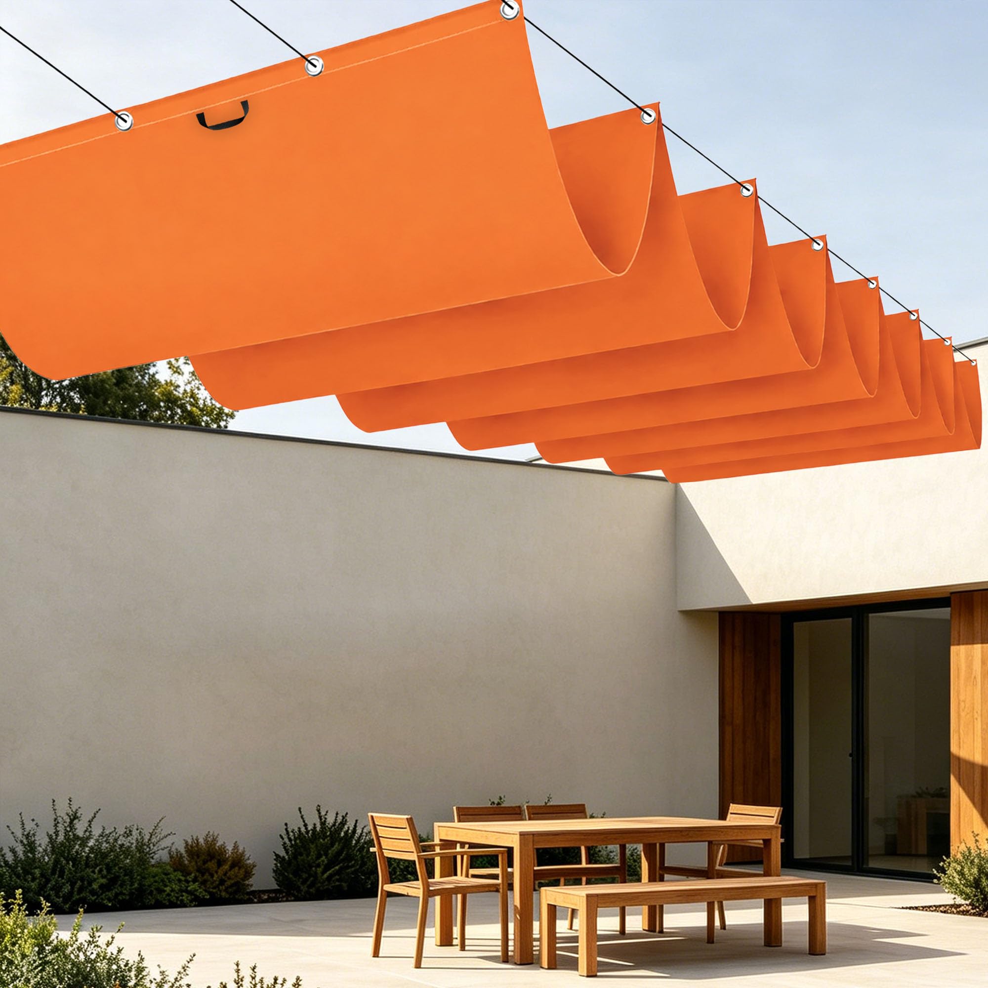 Toile ombrage rétractable vague multi couleur orange 150 240 pour patio