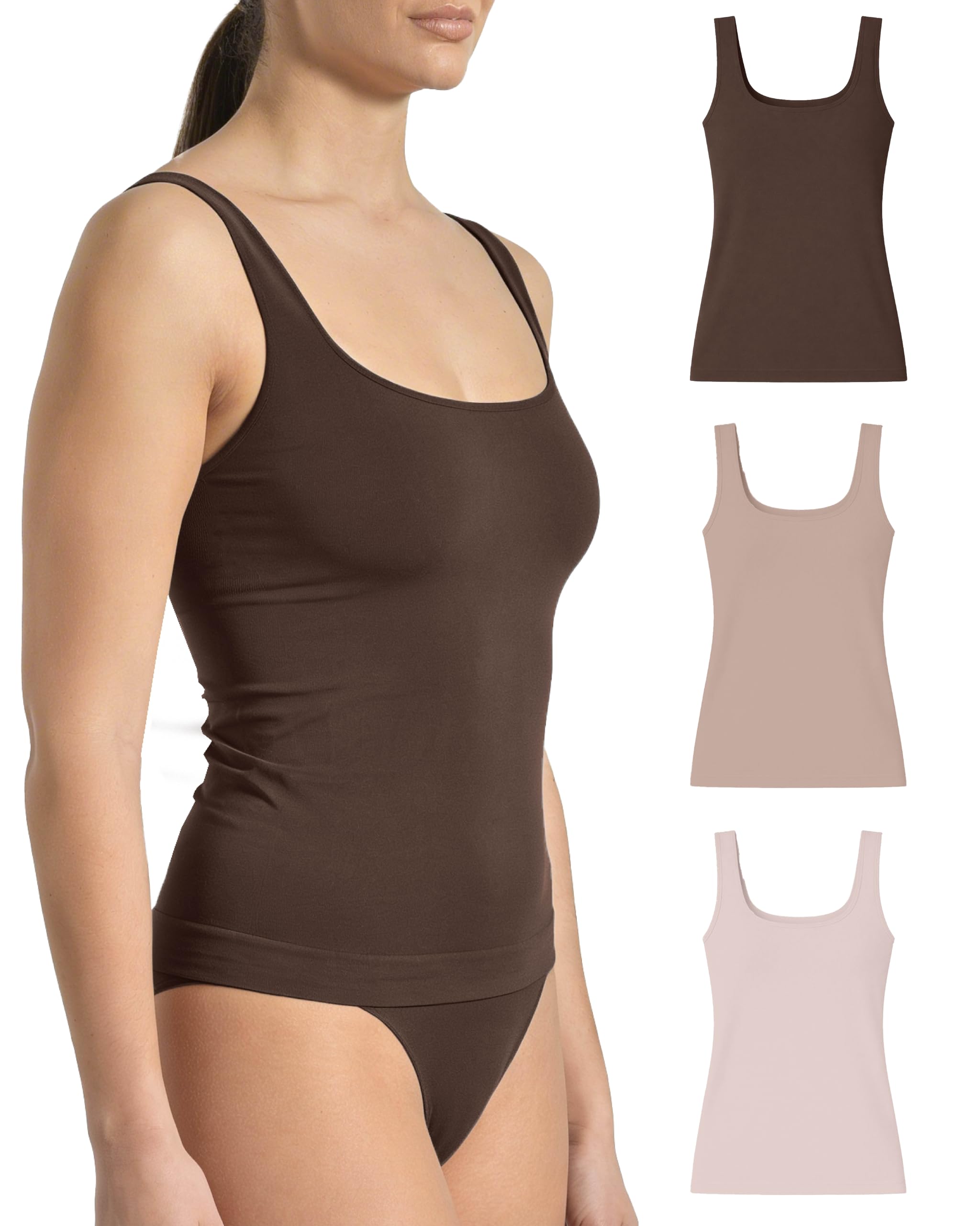 Risalti Camiseta Tirantes Mujer Hombro Ancho de Microfibra 3 Pzs - Camiseta Mujer Sin Manga Elegante, Top más Suave Que el Algodon, Camisetas Sin Costura y Etiquetas - Made in Italy