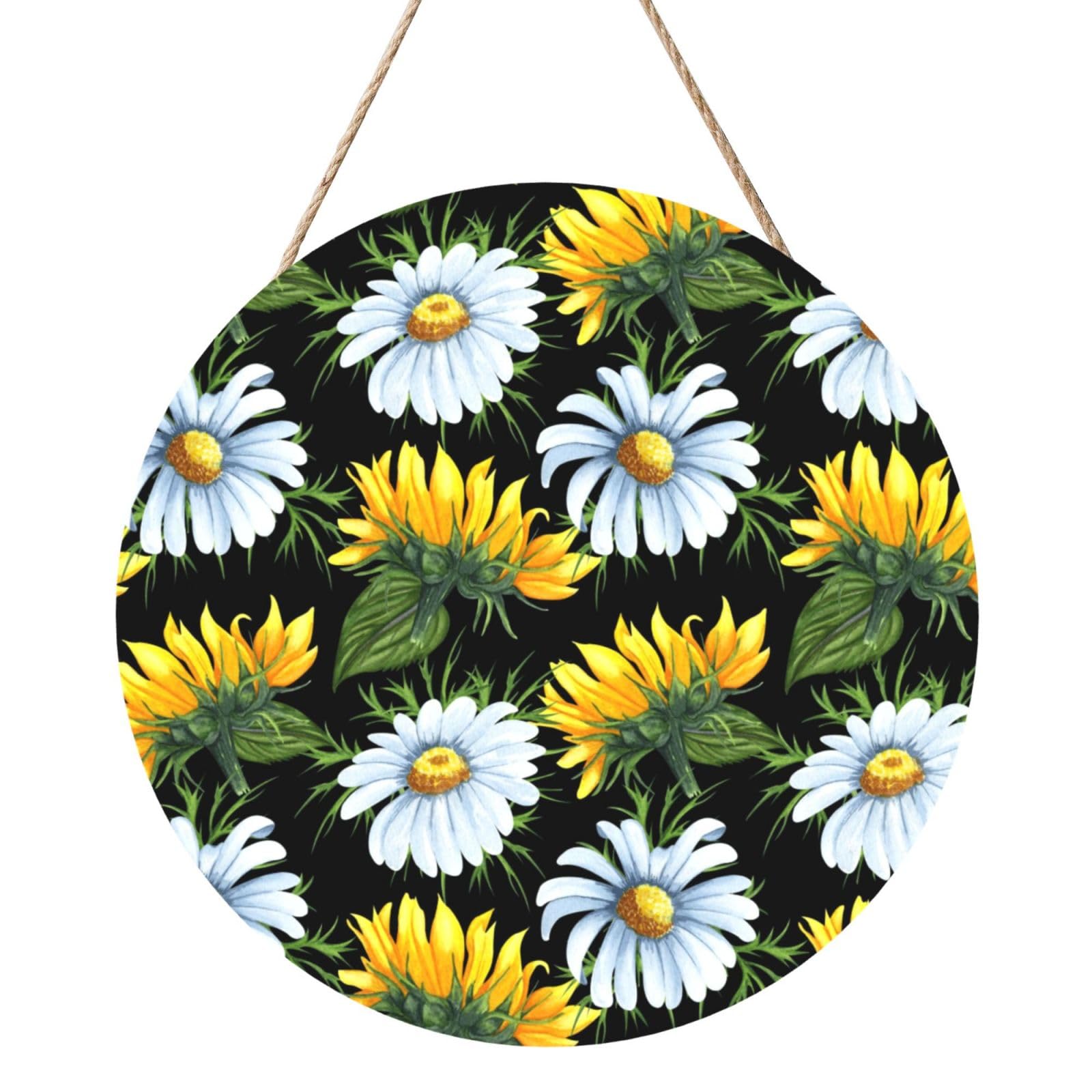 InOmak Sunflower Daisy, Round Wood Panel Painting 12 in, Wall Hanging Painting For Home