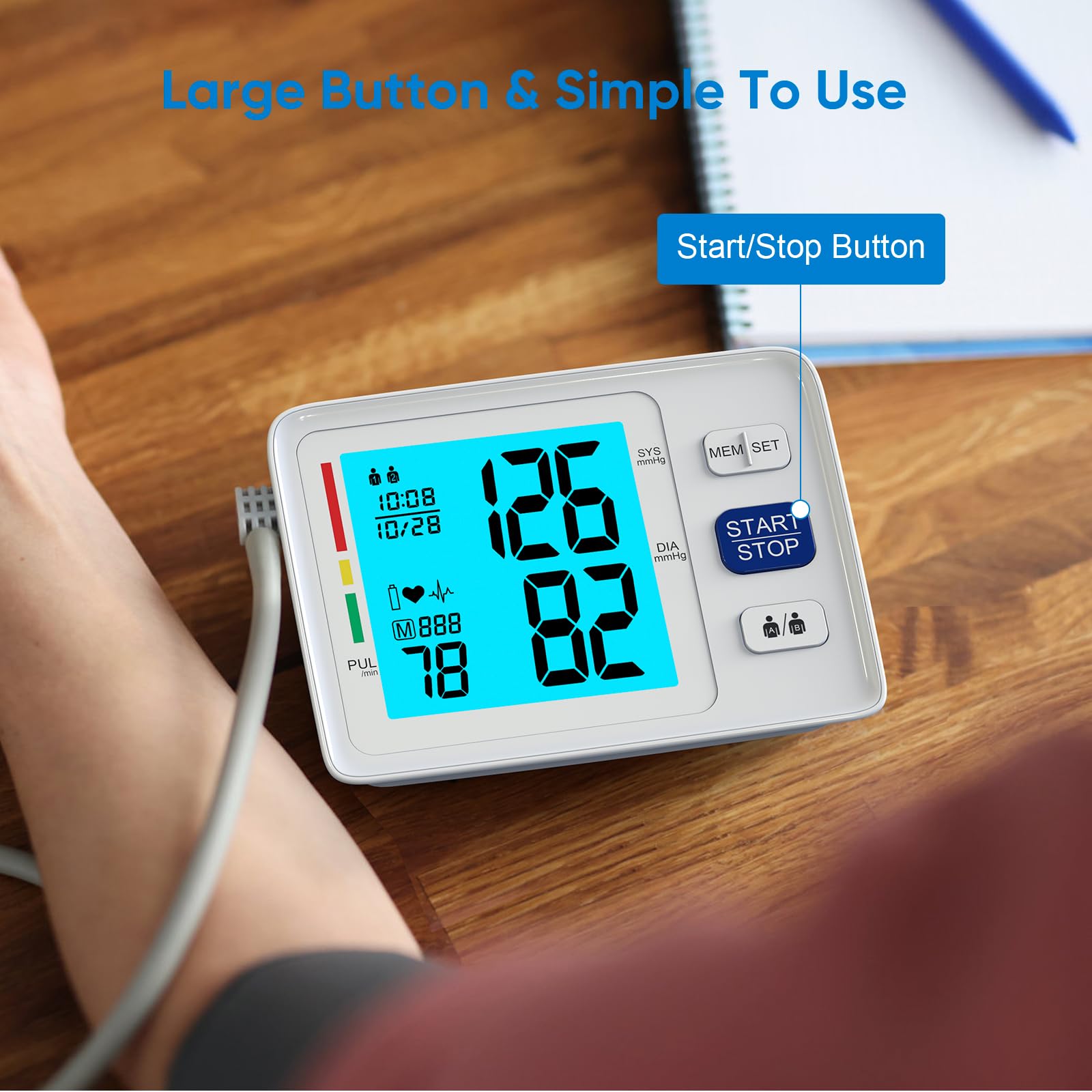 Blood Pressure Monitor for Home Use Extra Large Cuff Automatic Digital Blood Pressure Machine 9-17''&13-21''Adjustable Blood Pressure Cuff- Backlit Display 2x500 Memories 4AAA Batterie Carrying Case