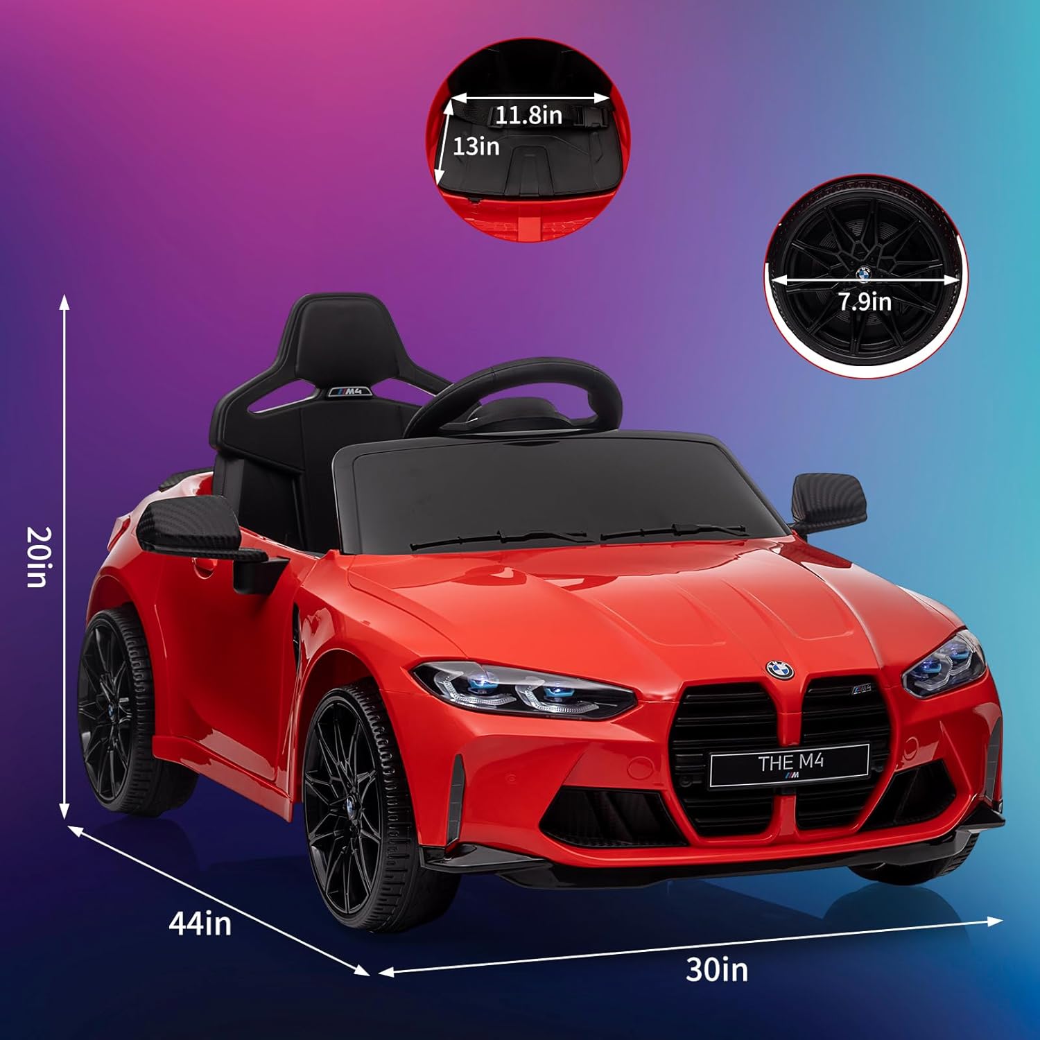 12V Ride On Car for Kids，Licensed BMW M4 Battery Powered Vehicle Car for Boys and Girls, with Remote Control,3 Speed,Led Light,(red)