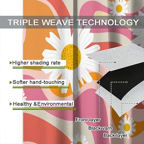 Miniatura 5 de Cortinas de flores rosas de los años 70, retro abstracto, bohemio, rosa, naranja, espiral, ondas, margaritas, estampado floral, cortinas opacas para