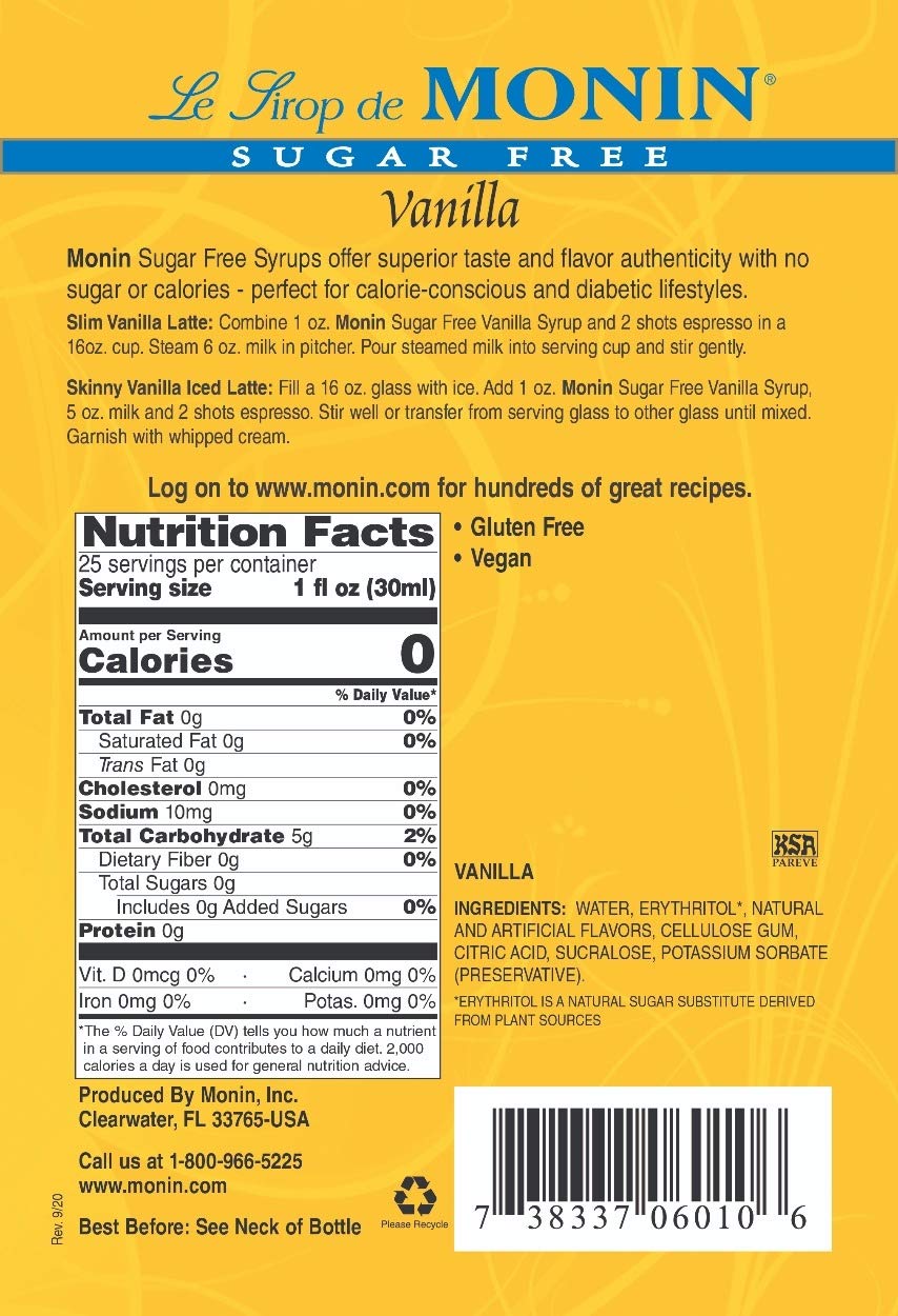 Monin - Vanilla Syrup, Versatile Flavor, Great for Coffee, Shakes, and Cocktails, Gluten-Free, Non-GMO (750 ml)