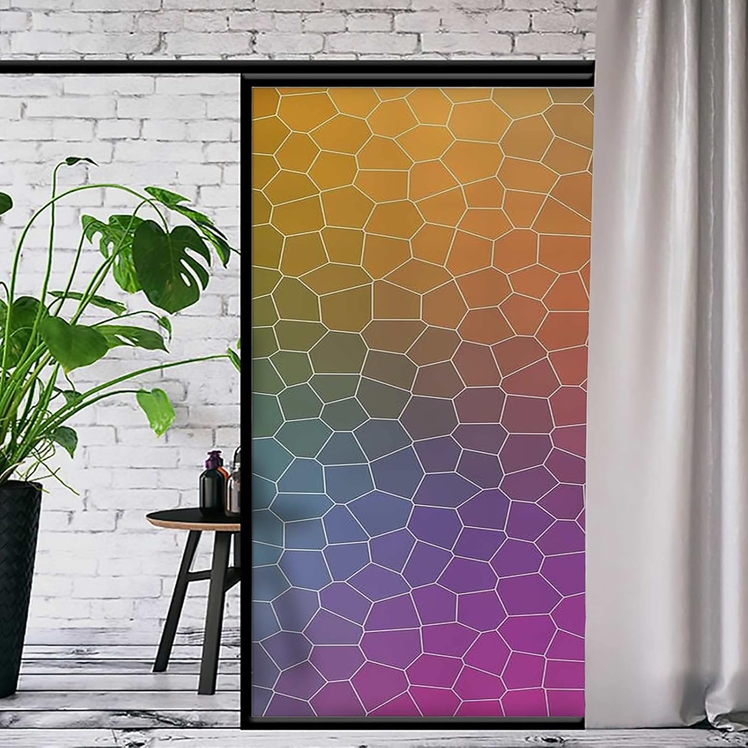 Stained Glass Bathroom Window Privacy Film Abstract Colorful Decorative Privacy Window Film Static Cling 23.6 x 78.7 in