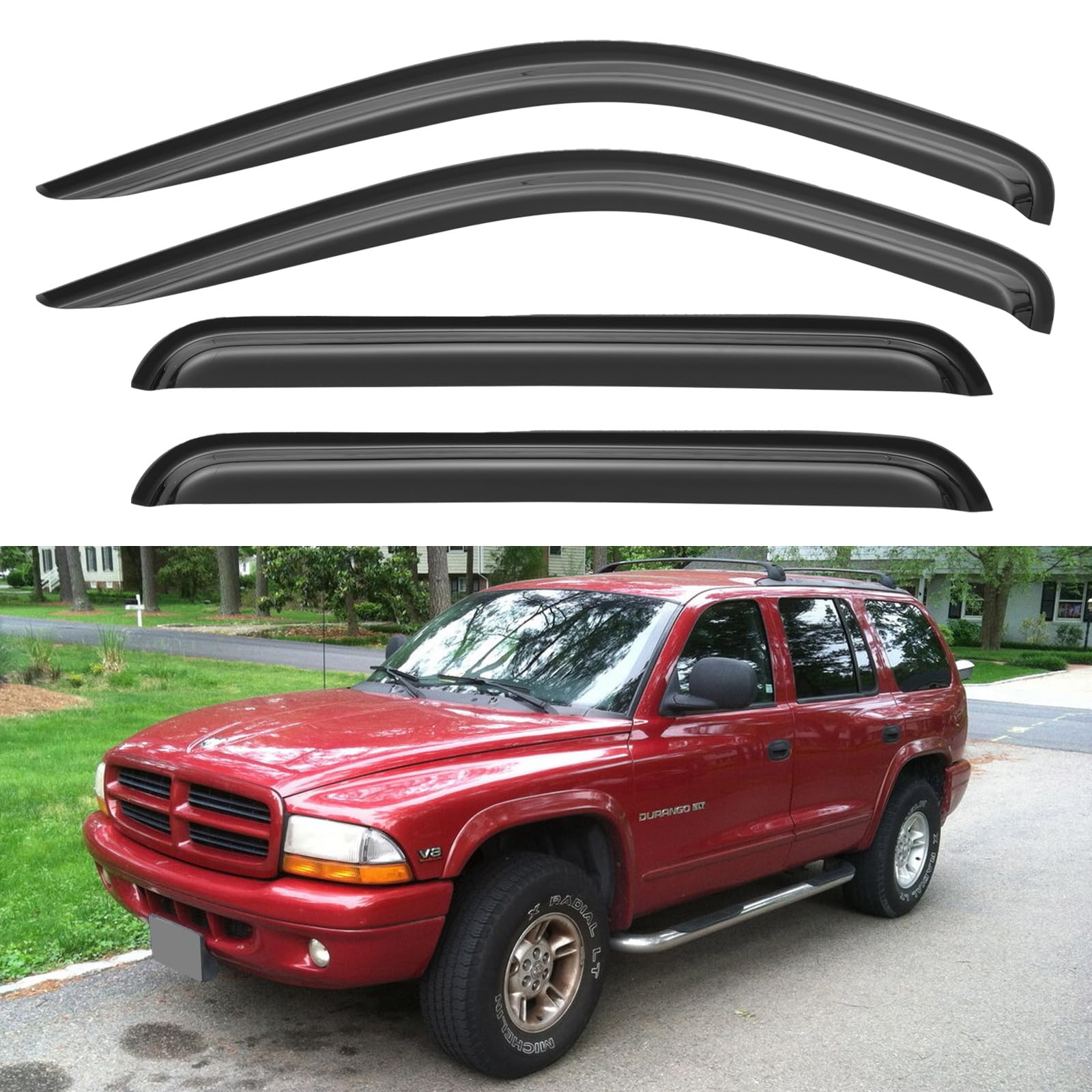 Window Visors Rain Guards for 1998-2003 Dodge Durango | Out-Channel Window Vent Wind Deflectors Visors Shades Protectors for 98 99 00 01 02 03 Dodge Durango