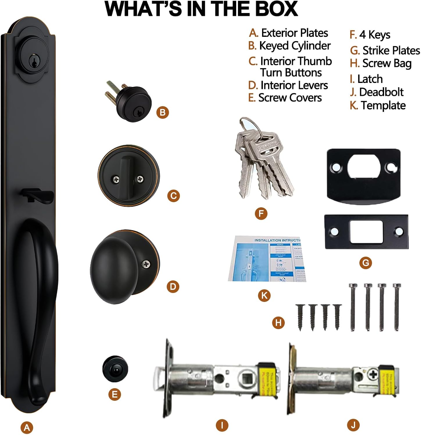 NEWBANG Keyed Handleset for Exterior Front Door Aged Bronze Finish with Lever Handle (Keyed Entry Handleset) Set, MDHST201810B-knob