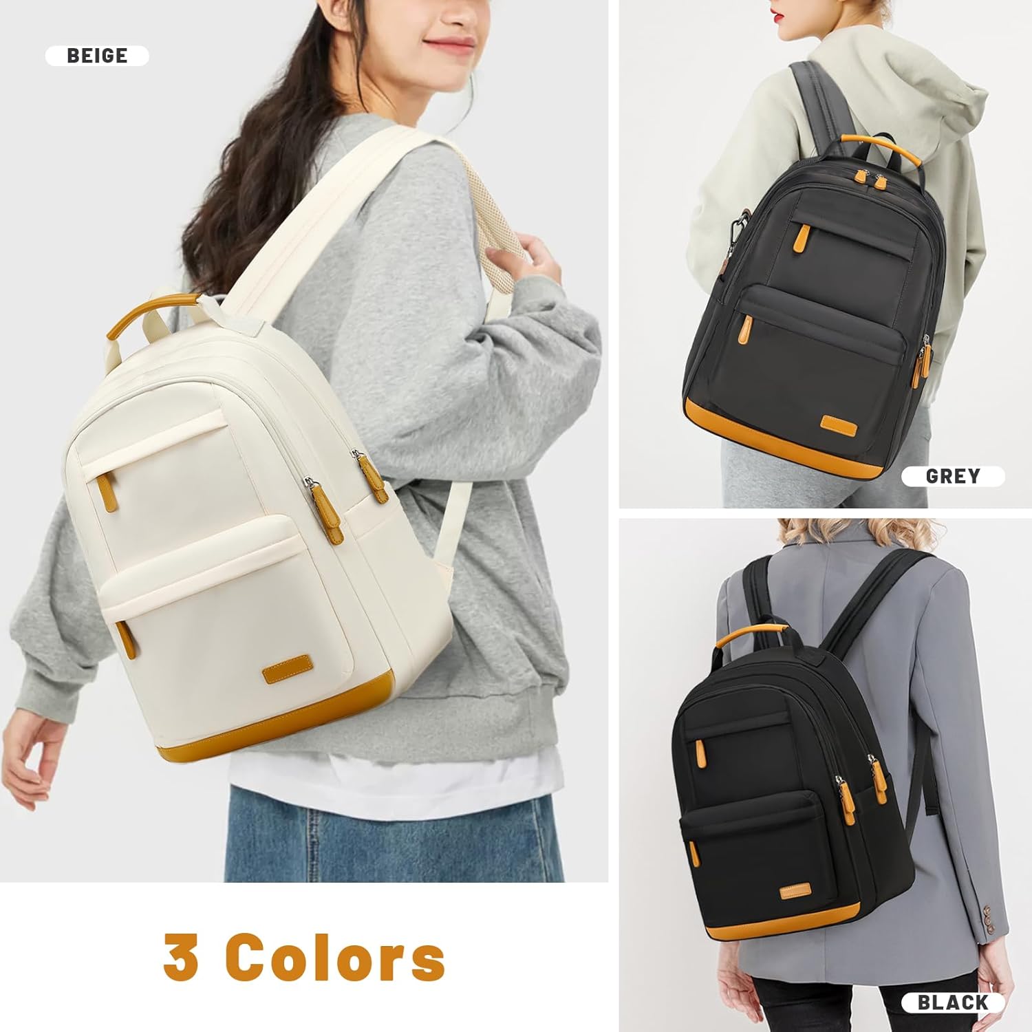 mygreen Waterproof Travel Backpack for Adults, 15.6 Inch Laptop Backpack with Multiple Compartments | Durable Anti-Theft Design, Luggage Strap, Lightweight for Business, Commute, and Air Travel Beige - Image 2