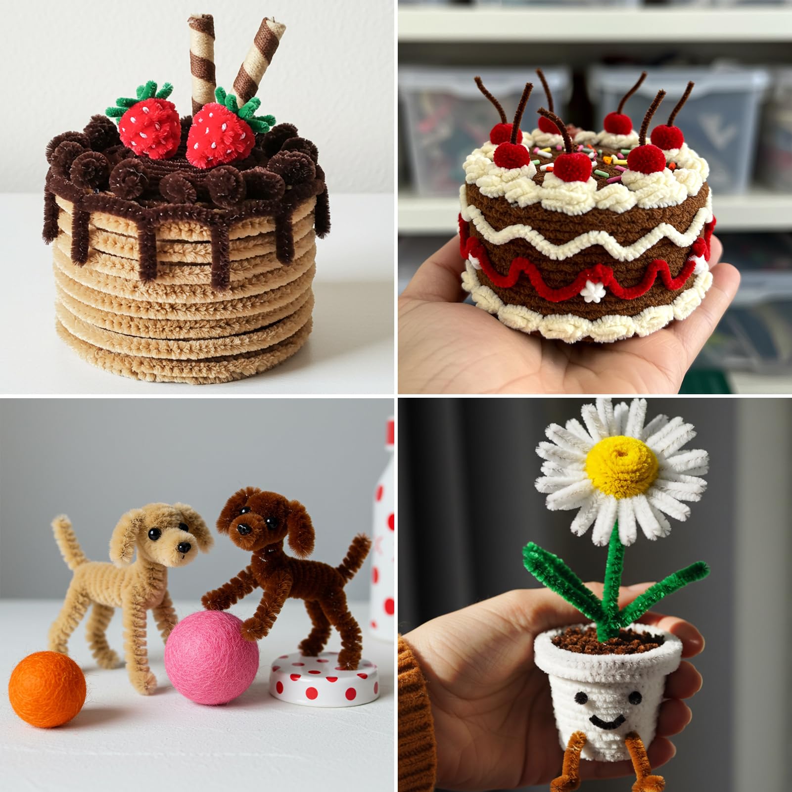 Caydo 300 Pieces Brown Pipe Cleaners, Thick Fluffy Chenille Stems, Pipe Cleaner Crafts for Arts & Crafts, Perfect for Making Animals, Flowers, and Festive Decorations