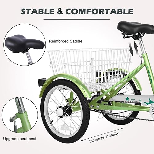 Vista 184 de H&ZT Triciclo para adultos, bicicleta de 3 ruedas, triciclo crucero, con engranaje de 7 velocidades, mango de freno de estacionamiento, escalón